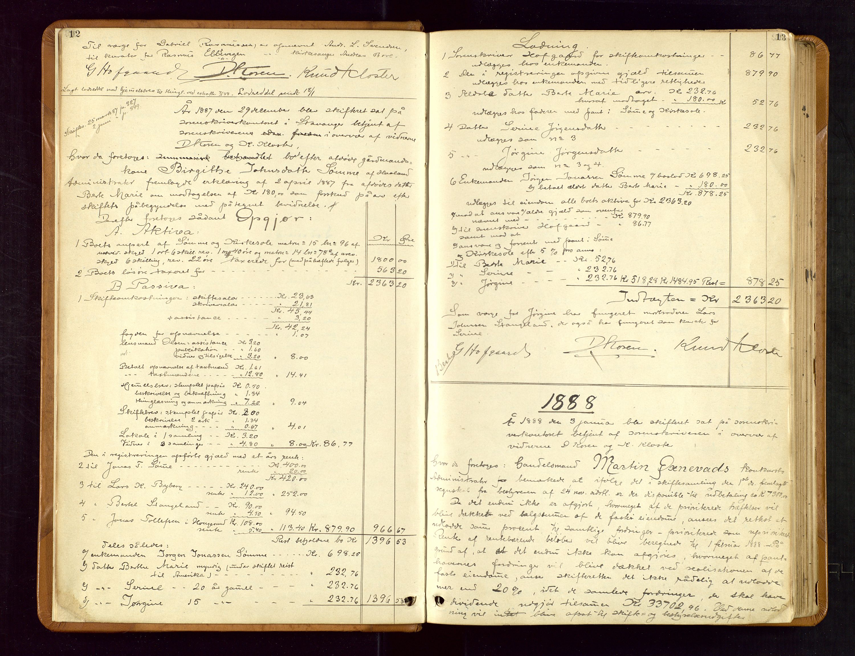 Jæren sorenskriveri, AV/SAST-A-100310/01/5/50/50BB/L0004: SKIFTEUTLODNINGSPROTOKOLL, 1887-1893, p. 12-13