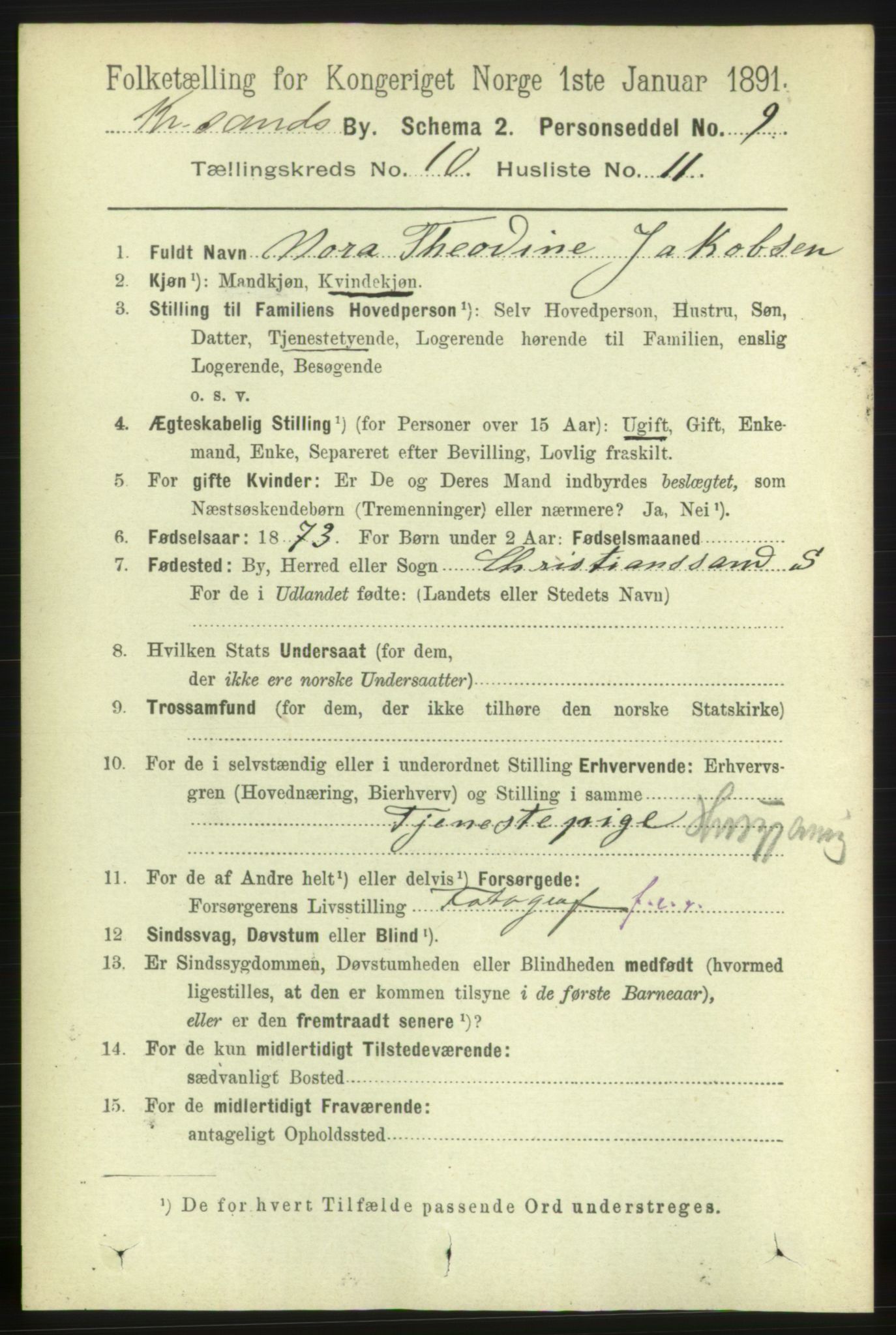 RA, 1891 census for 1001 Kristiansand, 1891, p. 5495