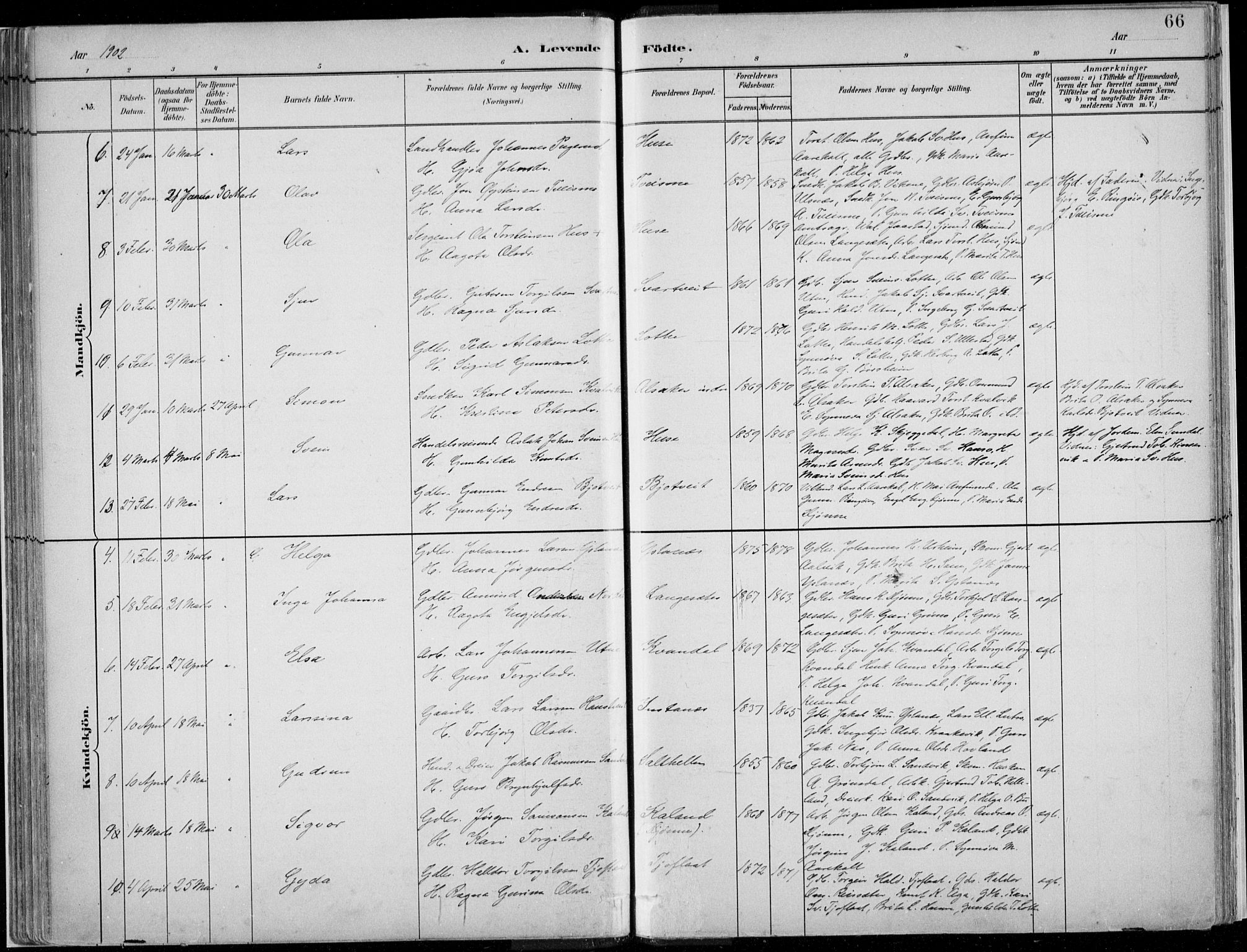 Ullensvang sokneprestembete, SAB/A-78701/H/Haa: Parish register (official) no. E  1, 1882-1921, p. 66