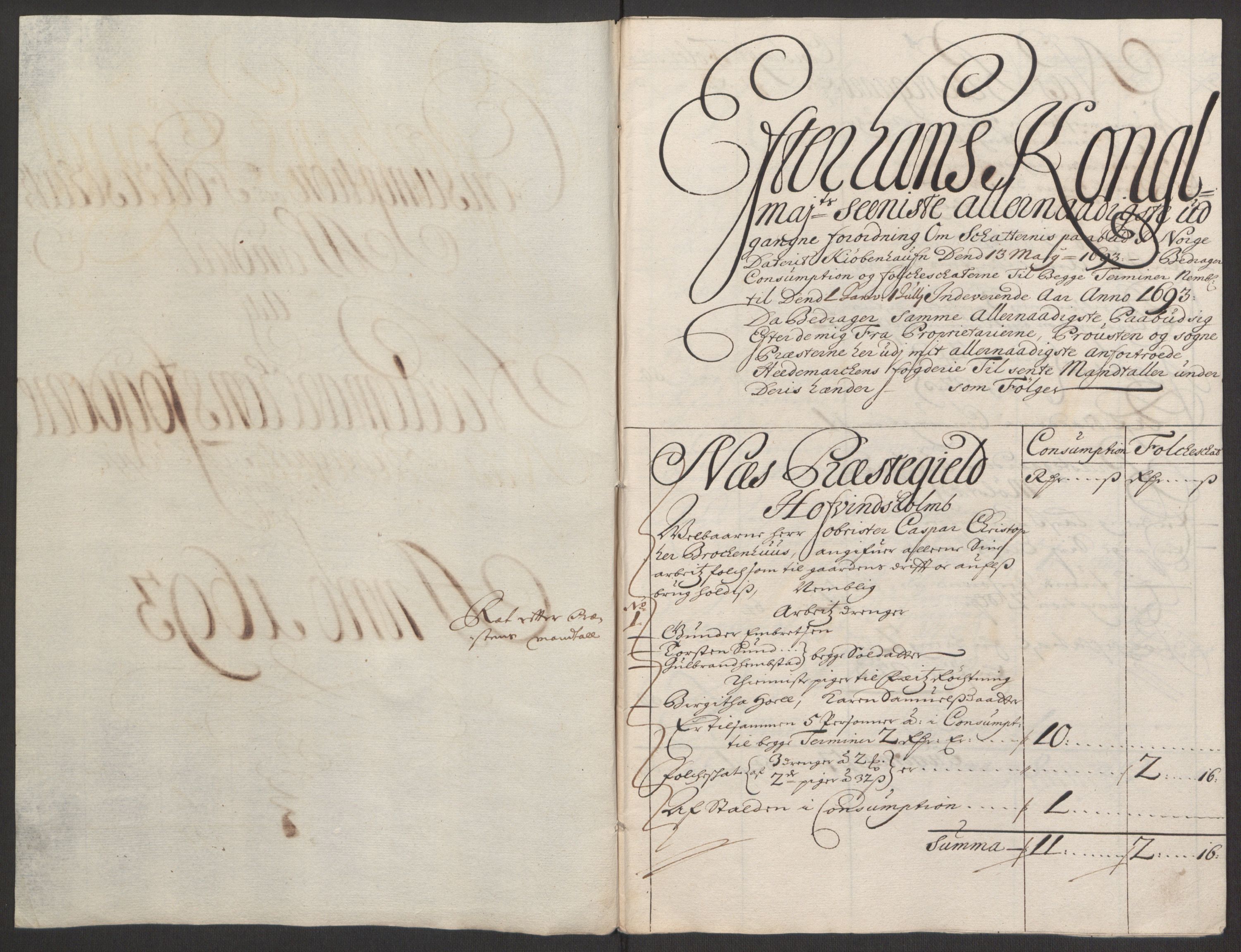 Rentekammeret inntil 1814, Reviderte regnskaper, Fogderegnskap, AV/RA-EA-4092/R16/L1034: Fogderegnskap Hedmark, 1693, p. 99