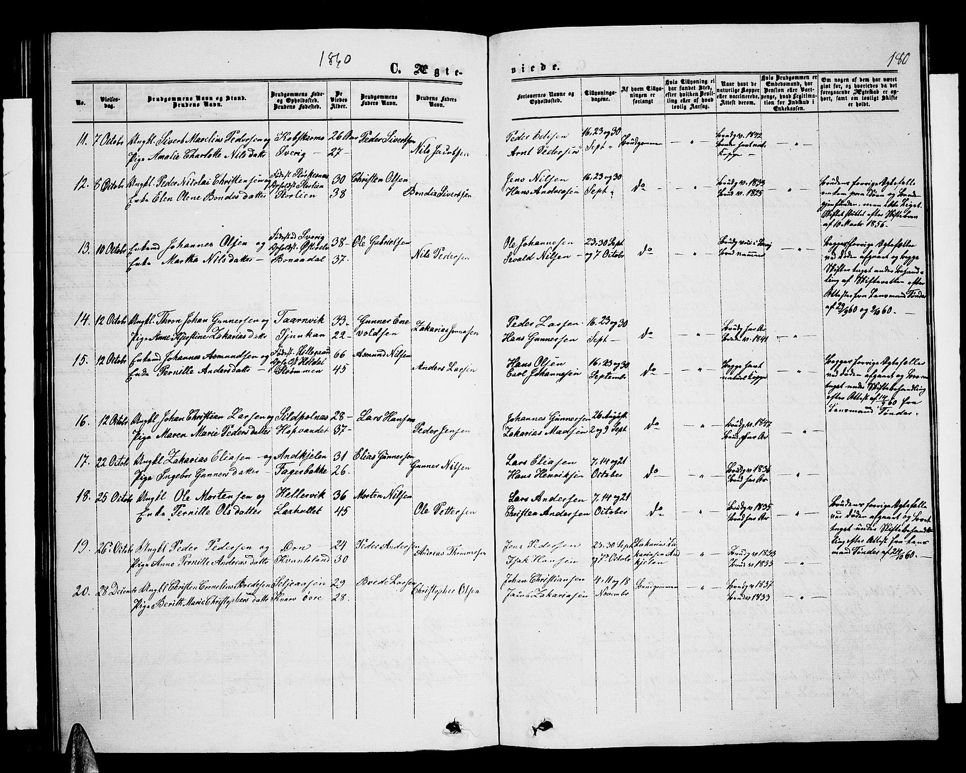 Ministerialprotokoller, klokkerbøker og fødselsregistre - Nordland, AV/SAT-A-1459/853/L0775: Parish register (copy) no. 853C03, 1859-1877, p. 180