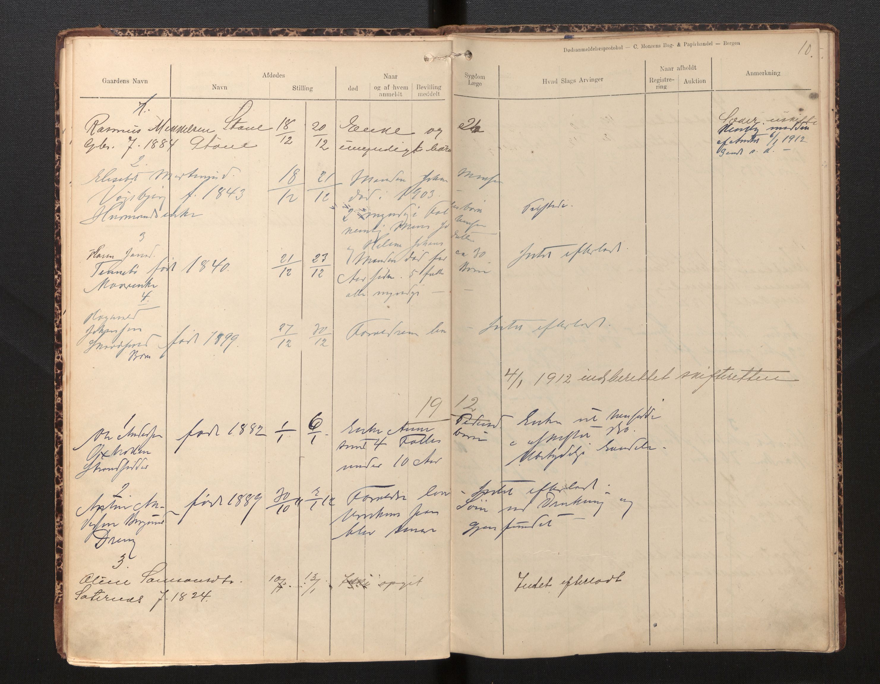 Lensmannen i Selje, AV/SAB-A-29701/0006/L0006: Dødsfallprotokoll, 1910-1916, p. 10