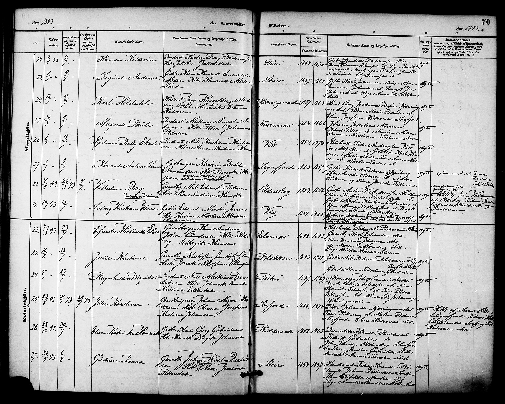 Ministerialprotokoller, klokkerbøker og fødselsregistre - Nordland, AV/SAT-A-1459/895/L1371: Parish register (official) no. 895A06, 1885-1894, p. 70