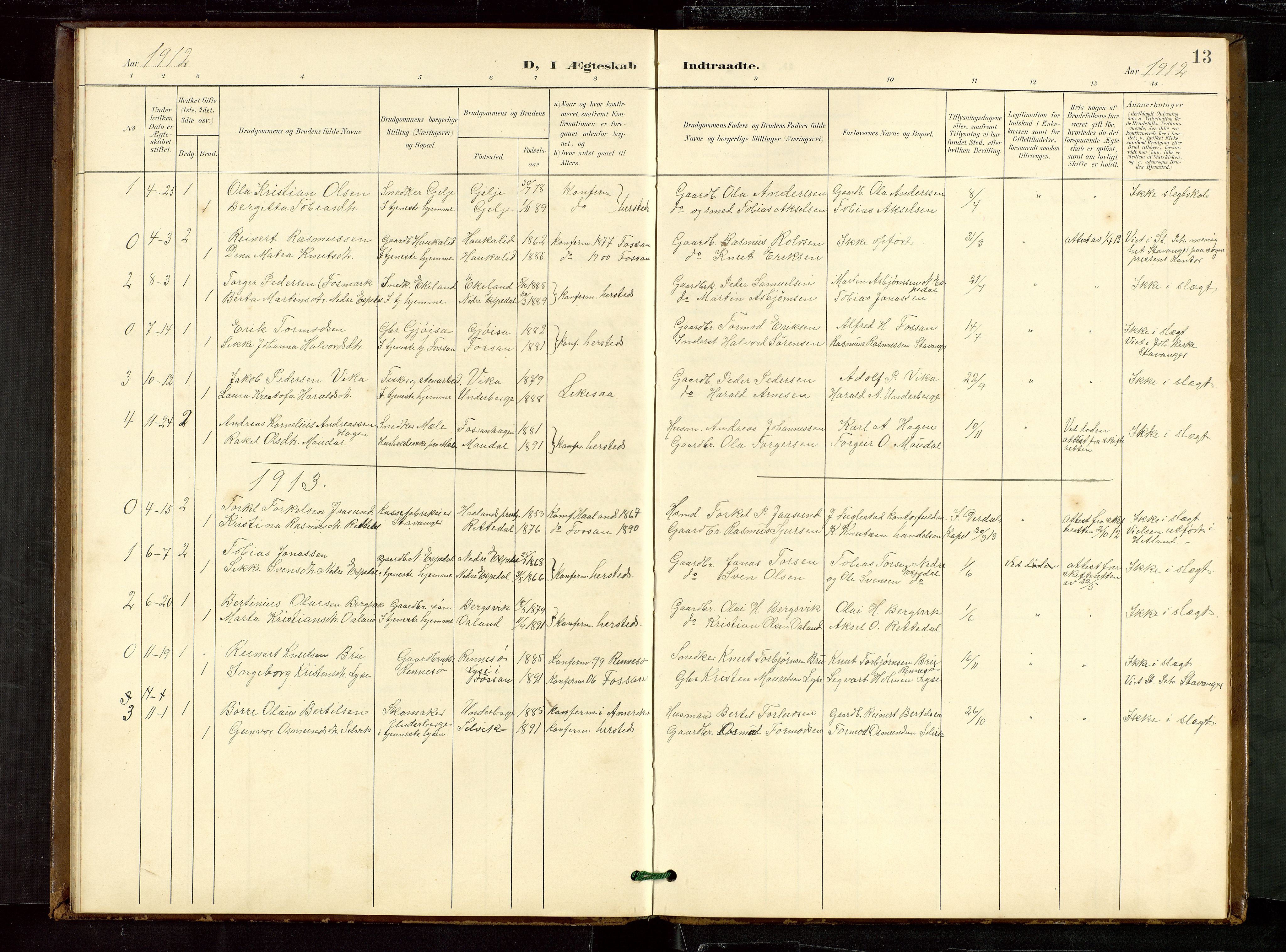 Høgsfjord sokneprestkontor, SAST/A-101624/H/Ha/Hab/L0010: Parish register (copy) no. B 10, 1900-1922, p. 13