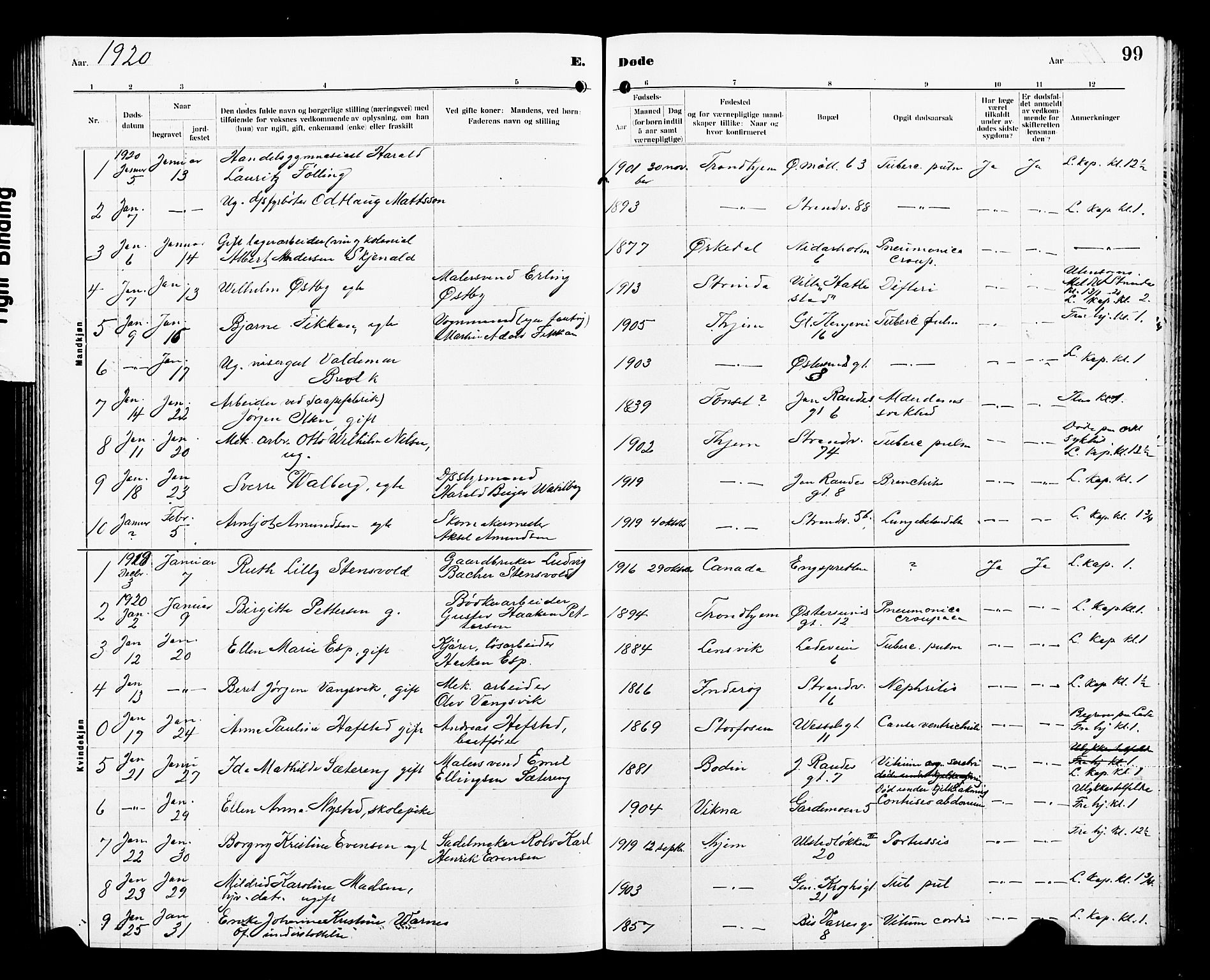 Ministerialprotokoller, klokkerbøker og fødselsregistre - Sør-Trøndelag, SAT/A-1456/605/L0257: Parish register (copy) no. 605C04, 1916-1922, p. 99