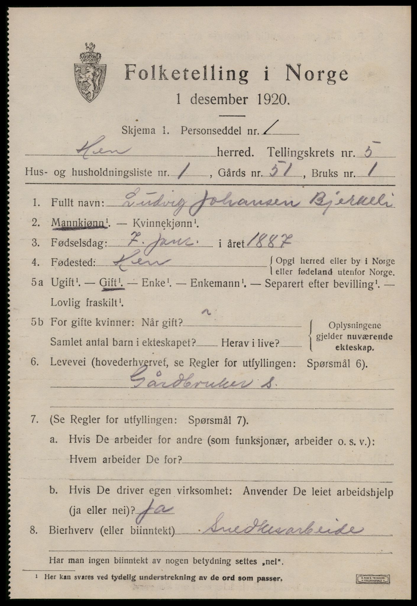 SAT, 1920 census for Hen, 1920, p. 2324