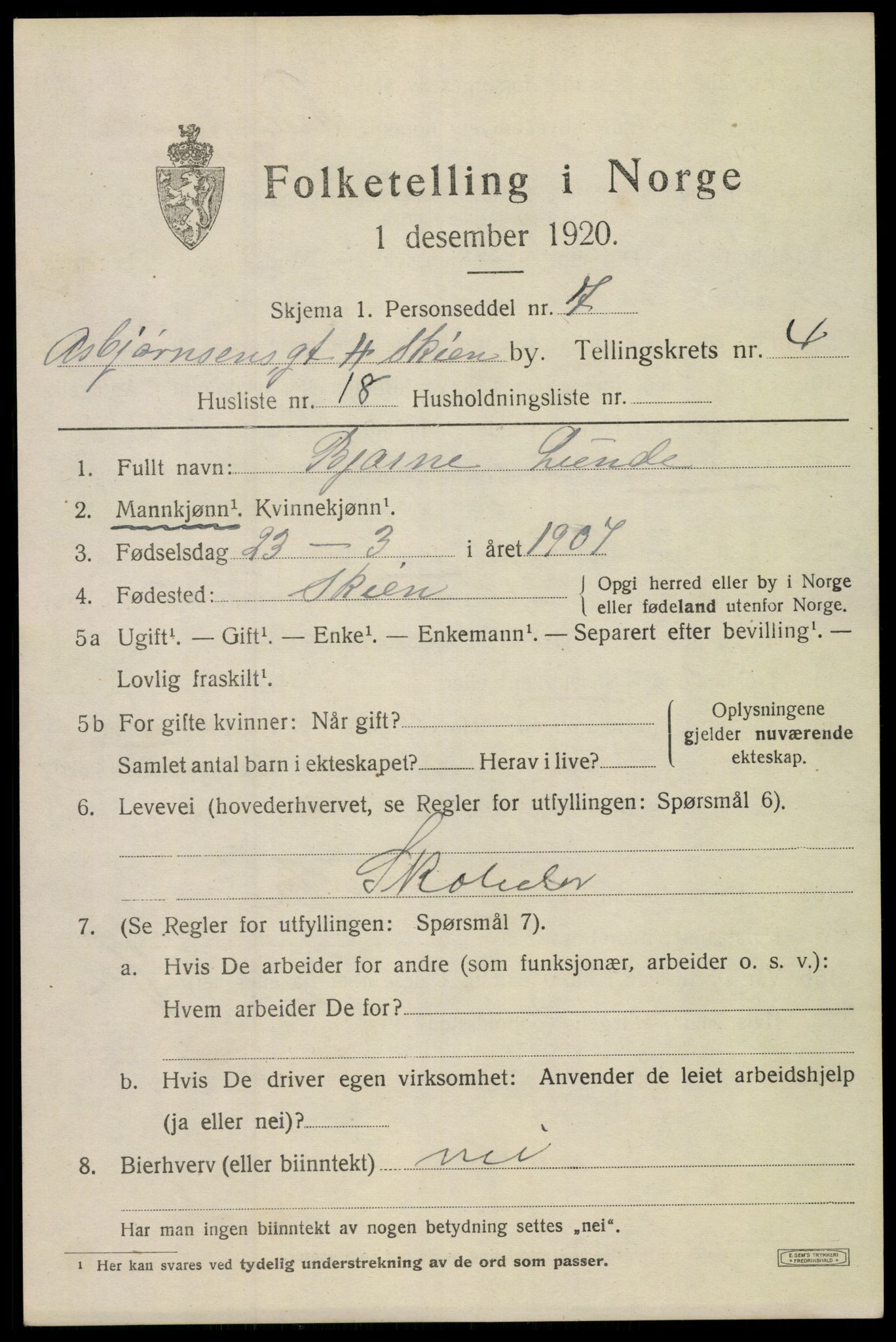 SAKO, 1920 census for Skien, 1920, p. 16924