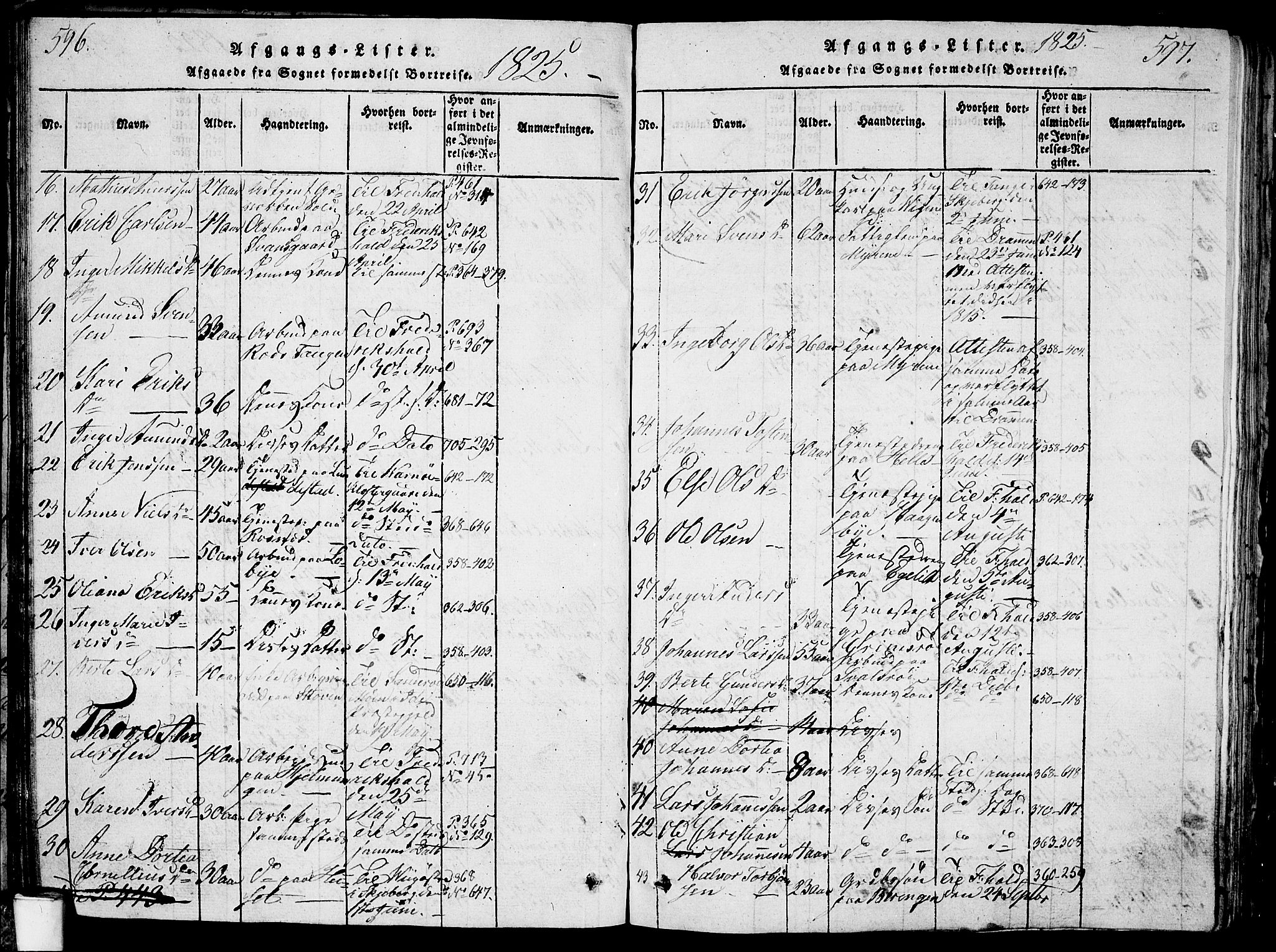 Berg prestekontor Kirkebøker, AV/SAO-A-10902/G/Ga/L0001: Parish register (copy) no. I 1, 1815-1832, p. 596-597