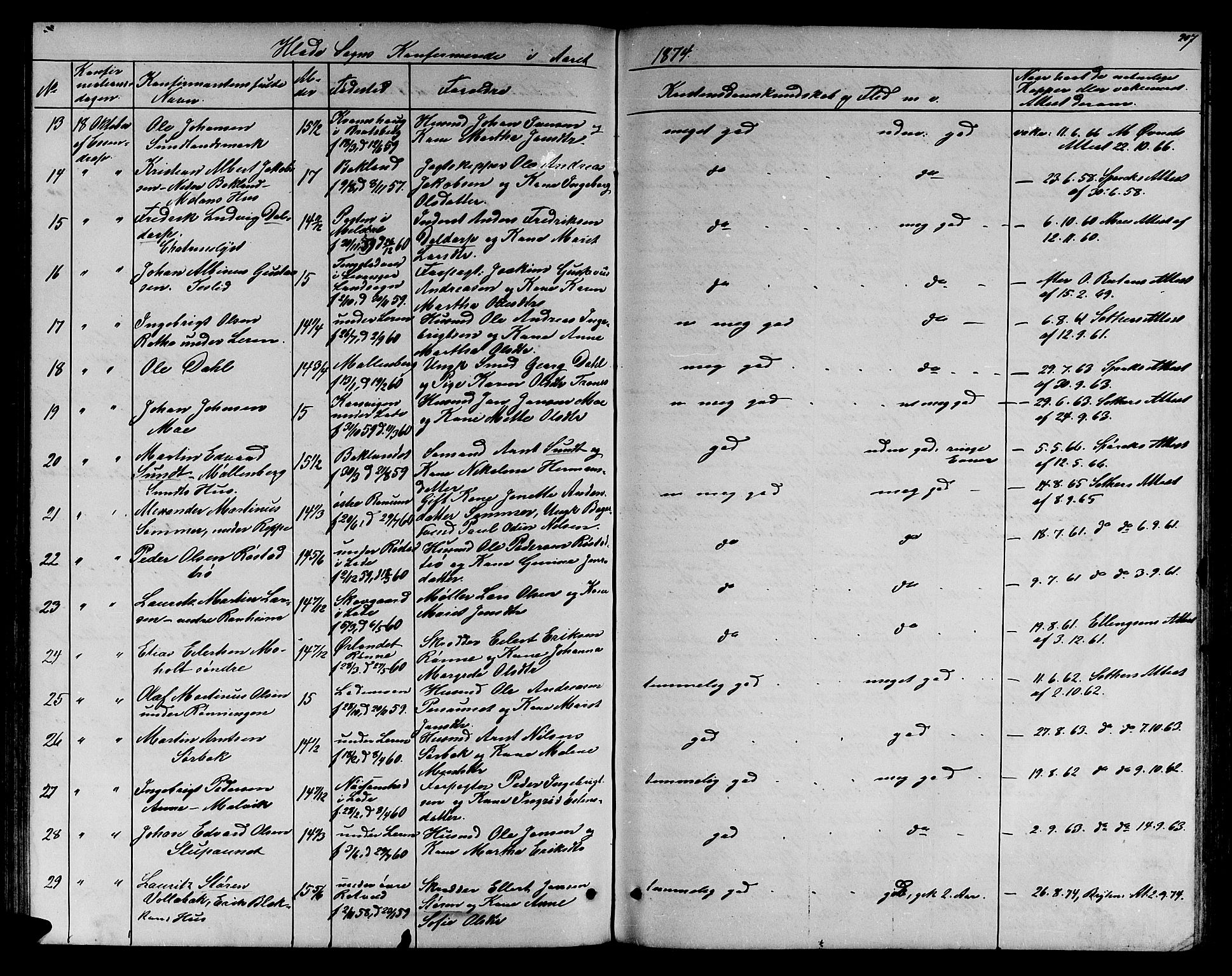 Ministerialprotokoller, klokkerbøker og fødselsregistre - Sør-Trøndelag, SAT/A-1456/606/L0311: Parish register (copy) no. 606C07, 1860-1877, p. 207