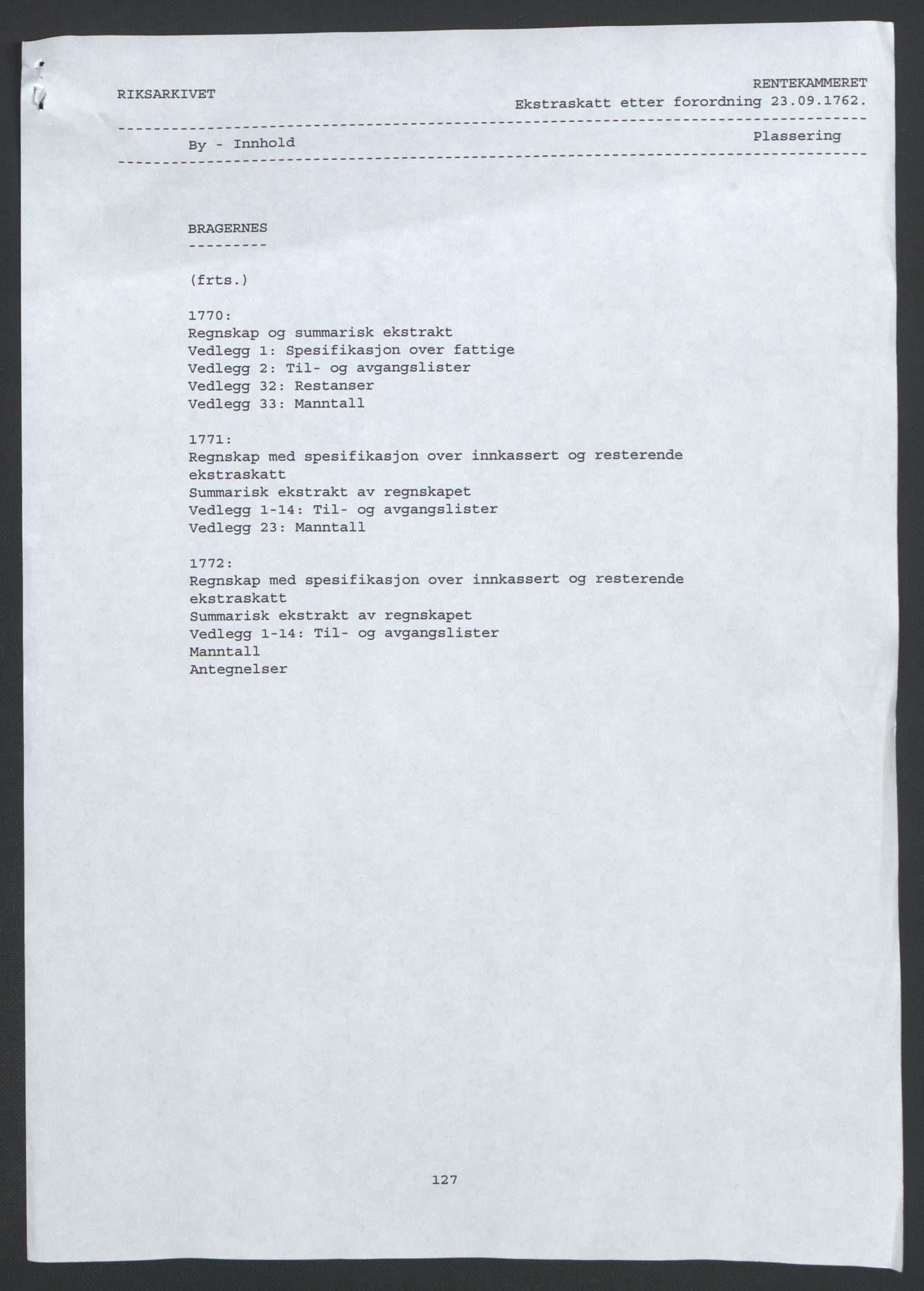 Rentekammeret inntil 1814, Reviderte regnskaper, Byregnskaper, RA/EA-4066/R/Rf/L0119/0001: [F2] Kontribusjonsregnskap / Ekstraskatt, 1762-1767, p. 3