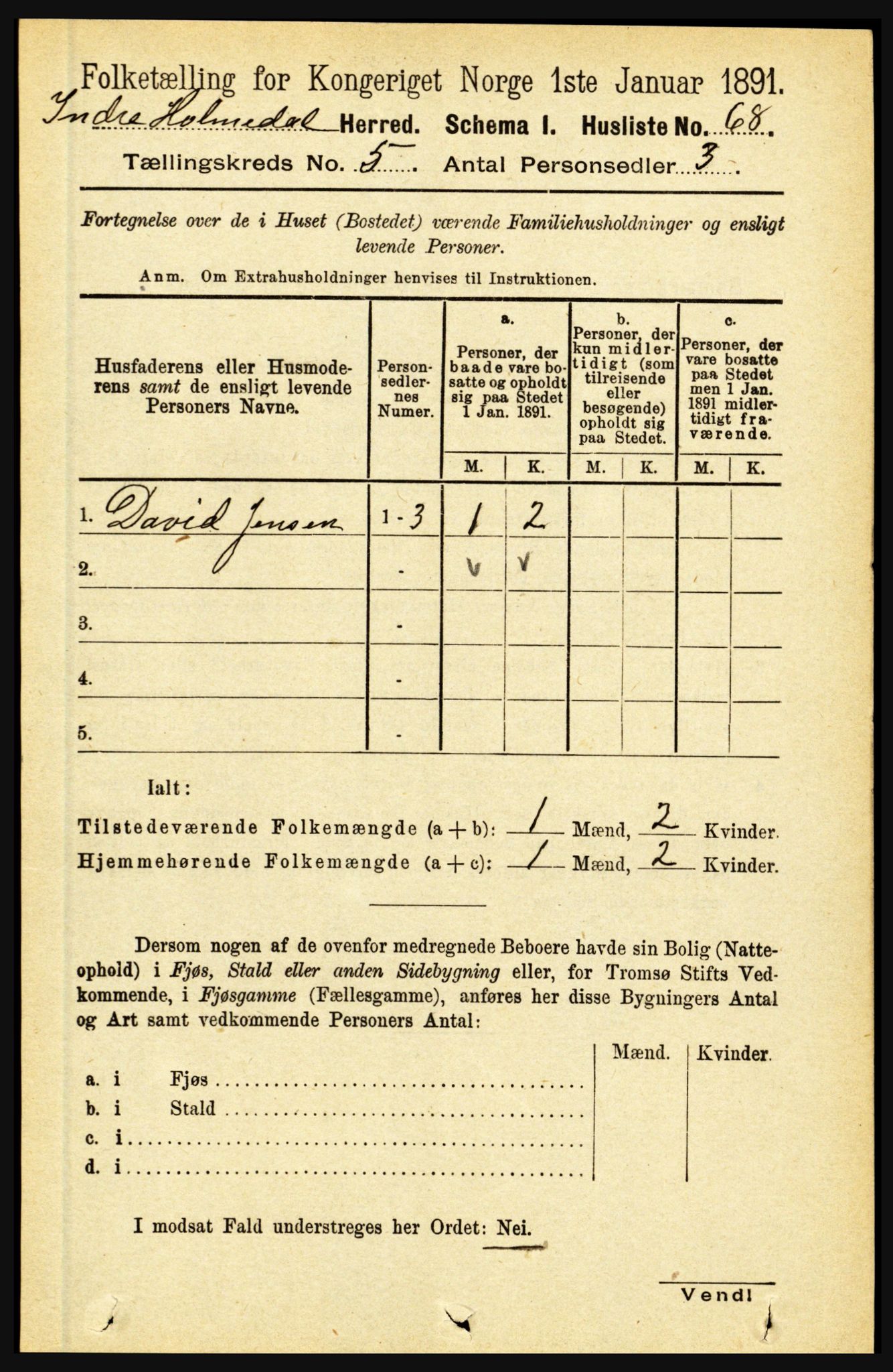 RA, 1891 census for 1430 Indre Holmedal, 1891, p. 1892