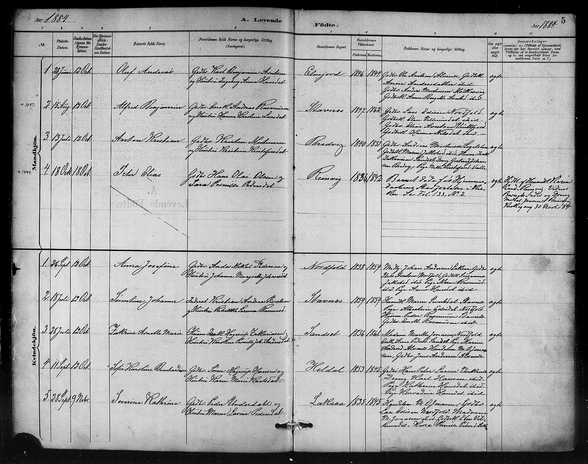 Ministerialprotokoller, klokkerbøker og fødselsregistre - Nordland, AV/SAT-A-1459/858/L0831: Parish register (official) no. 858A01, 1884-1902, p. 5