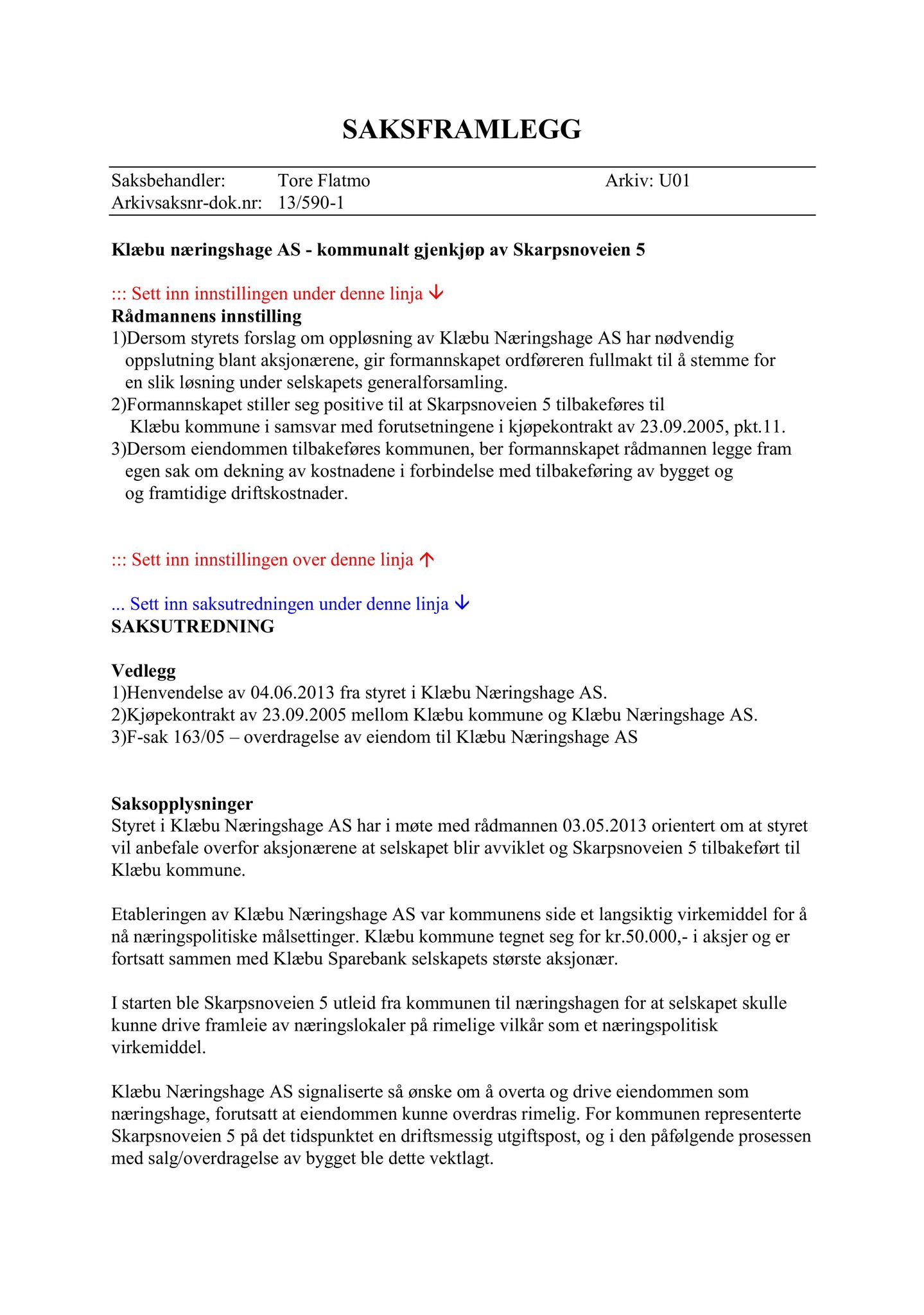 Klæbu Kommune, TRKO/KK/02-FS/L006: Formannsskapet - Møtedokumenter, 2013, p. 1237