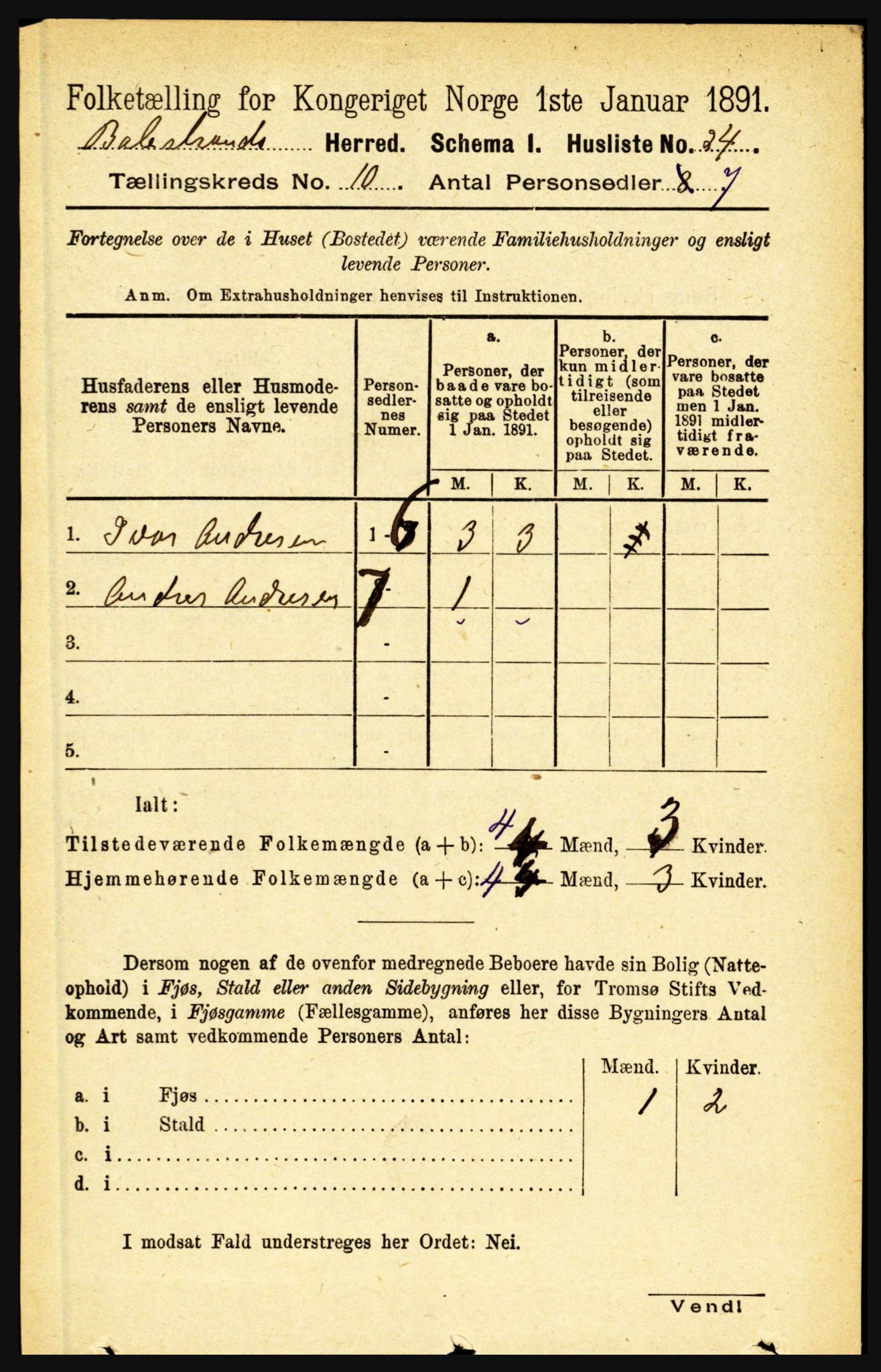 RA, 1891 census for 1418 Balestrand, 1891, p. 2245