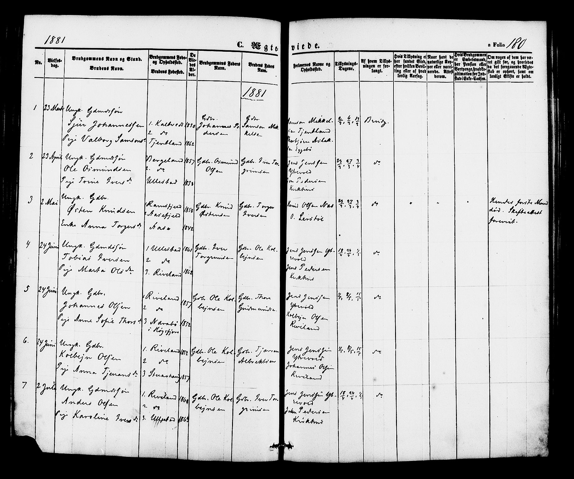 Hjelmeland sokneprestkontor, AV/SAST-A-101843/01/IV/L0012: Parish register (official) no. A 12, 1862-1886, p. 180