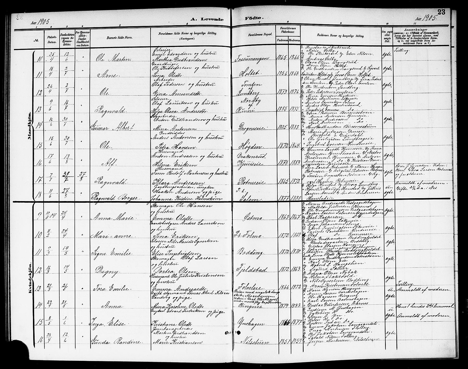 Nes prestekontor Kirkebøker, AV/SAO-A-10410/G/Gc/L0001: Parish register (copy) no. III 1, 1901-1917, p. 23