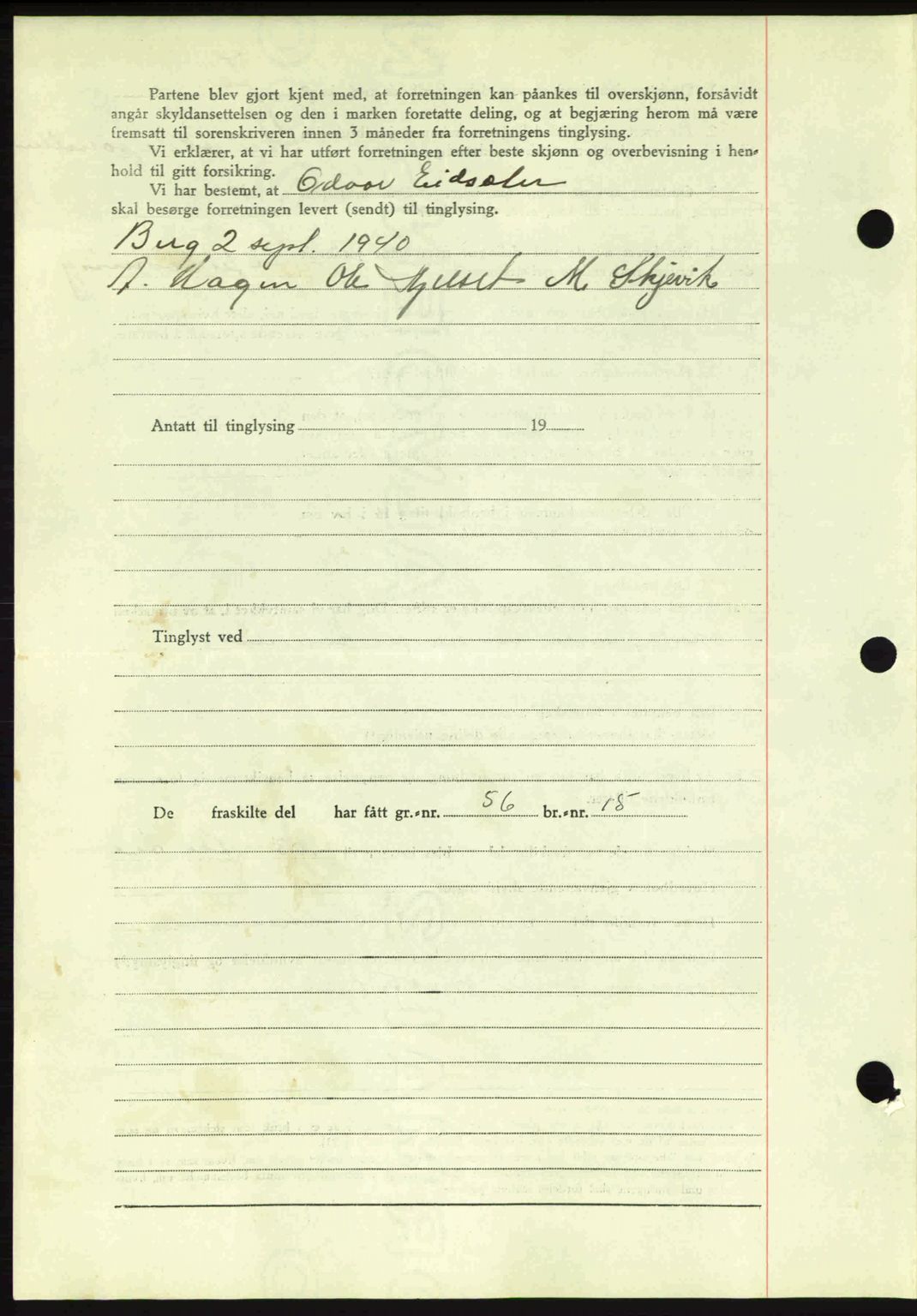 Romsdal sorenskriveri, AV/SAT-A-4149/1/2/2C: Mortgage book no. A8, 1939-1940, Diary no: : 849/1940