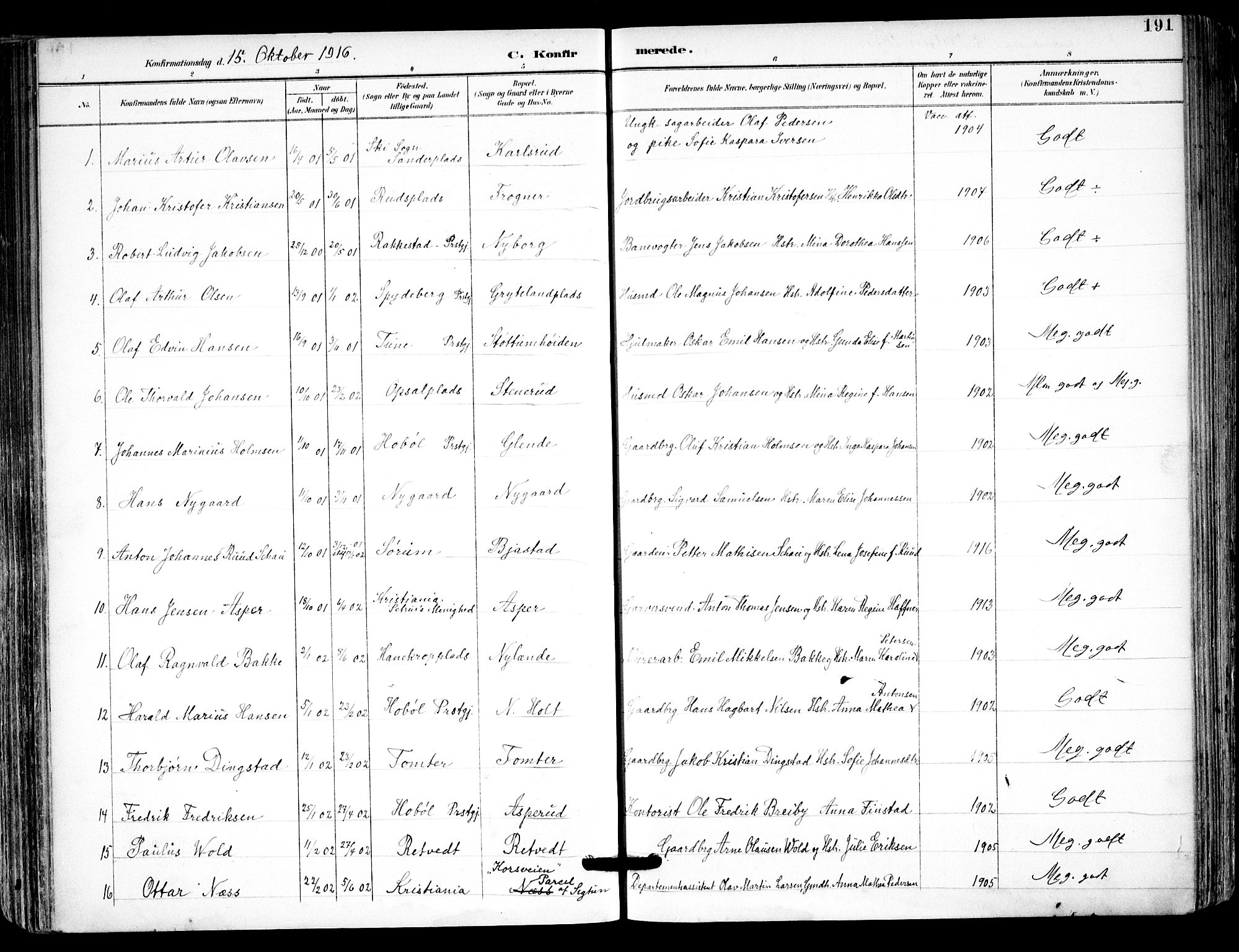 Kråkstad prestekontor Kirkebøker, SAO/A-10125a/F/Fa/L0010: Parish register (official) no. I 10, 1893-1931, p. 191