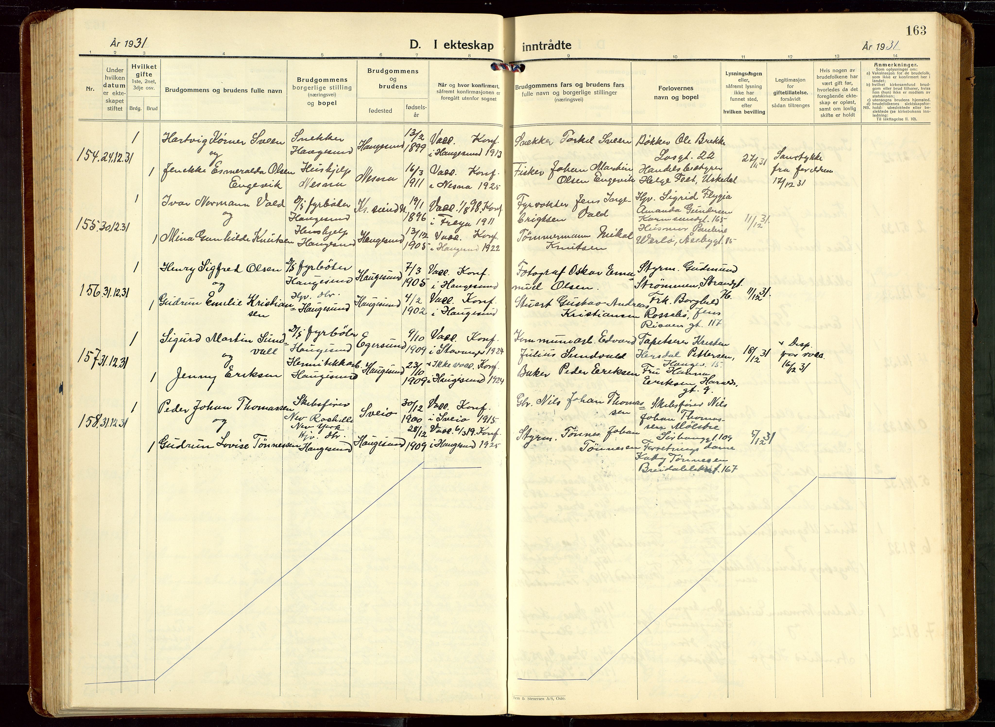 Haugesund sokneprestkontor, AV/SAST-A -101863/H/Ha/Hab/L0013: Parish register (copy) no. B 13, 1931-1943, p. 163