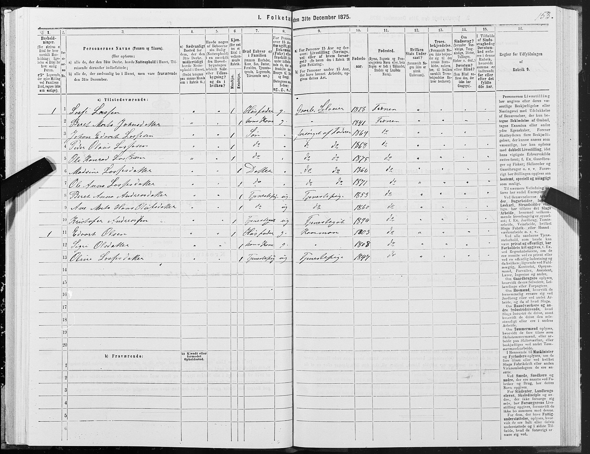 SAT, 1875 census for 1548P Fræna, 1875, p. 1153