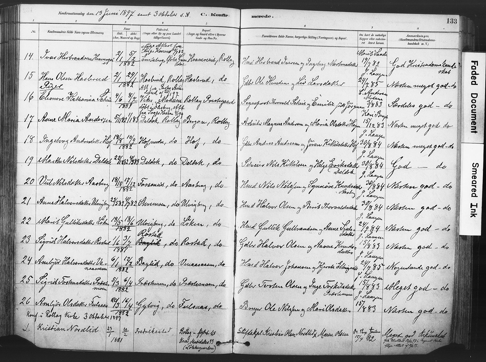 Rollag kirkebøker, AV/SAKO-A-240/F/Fa/L0011: Parish register (official) no. I 11, 1878-1902, p. 133
