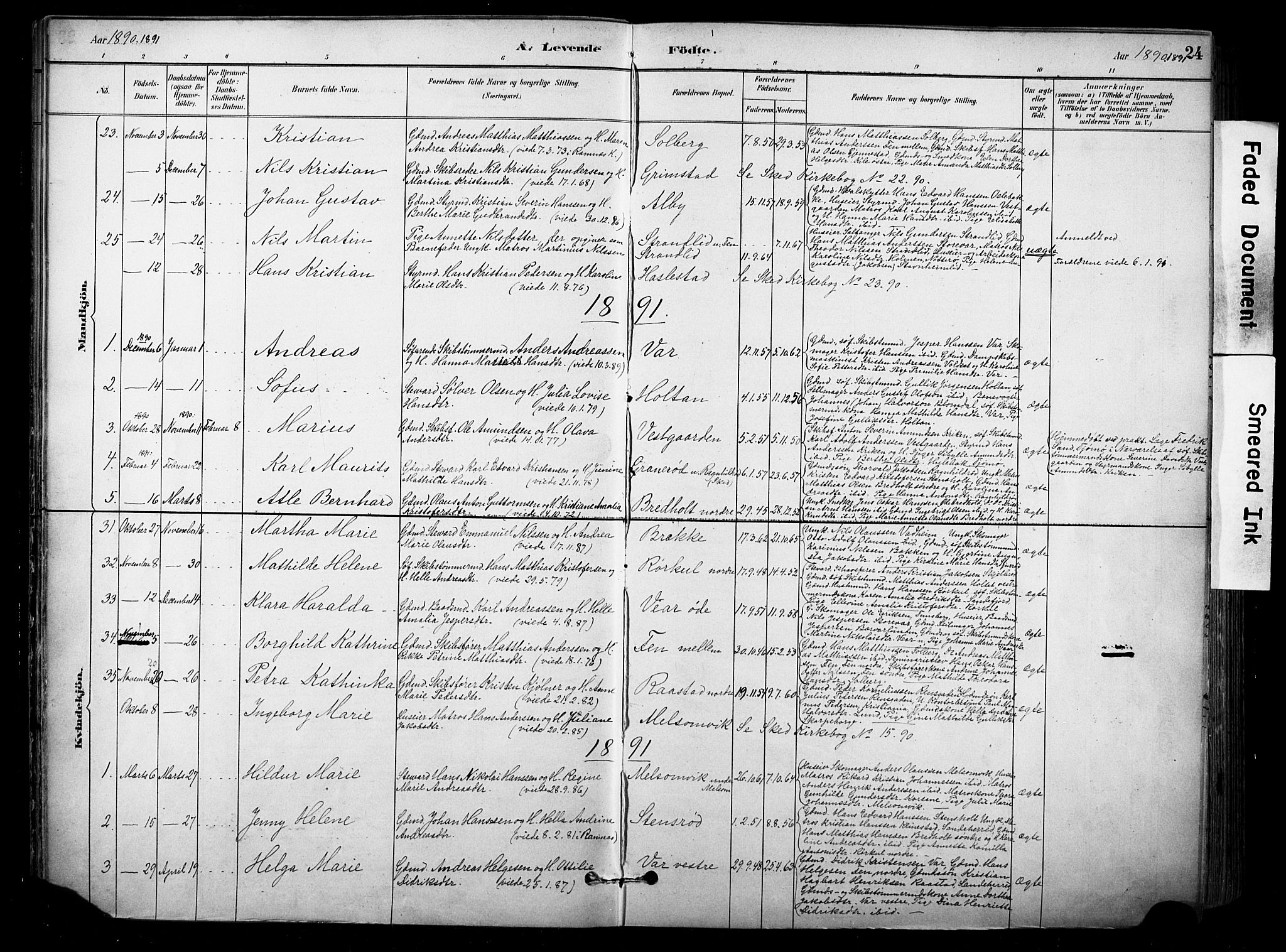 Stokke kirkebøker, SAKO/A-320/F/Fa/L0010: Parish register (official) no. I 10, 1884-1903, p. 24