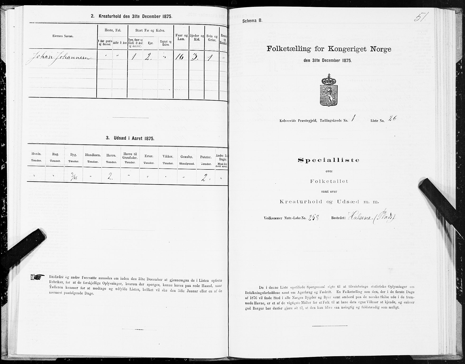 SAT, 1875 census for 1752P Kolvereid, 1875, p. 1051