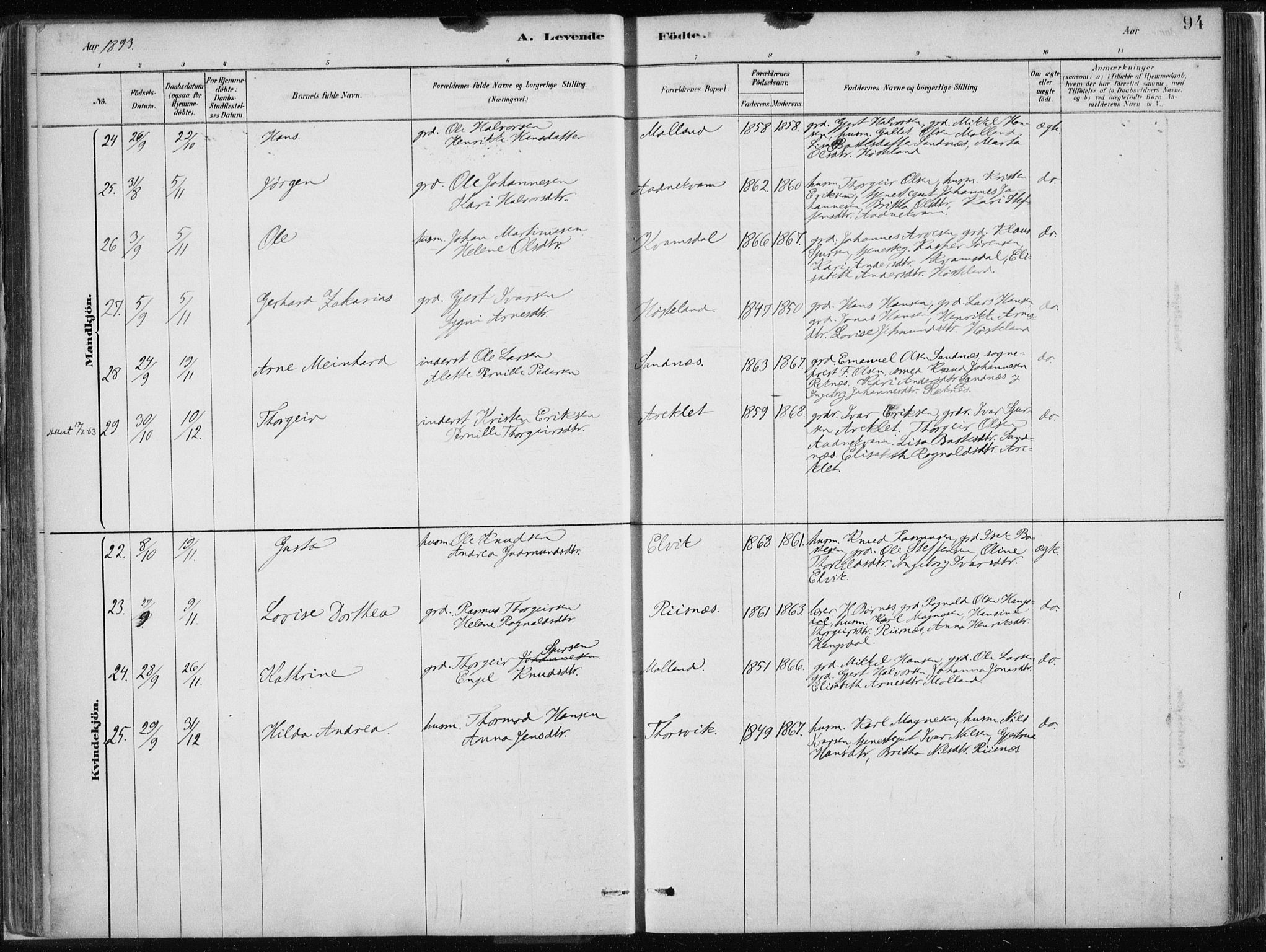Masfjorden Sokneprestembete, SAB/A-77001: Parish register (official) no. B  1, 1876-1899, p. 94