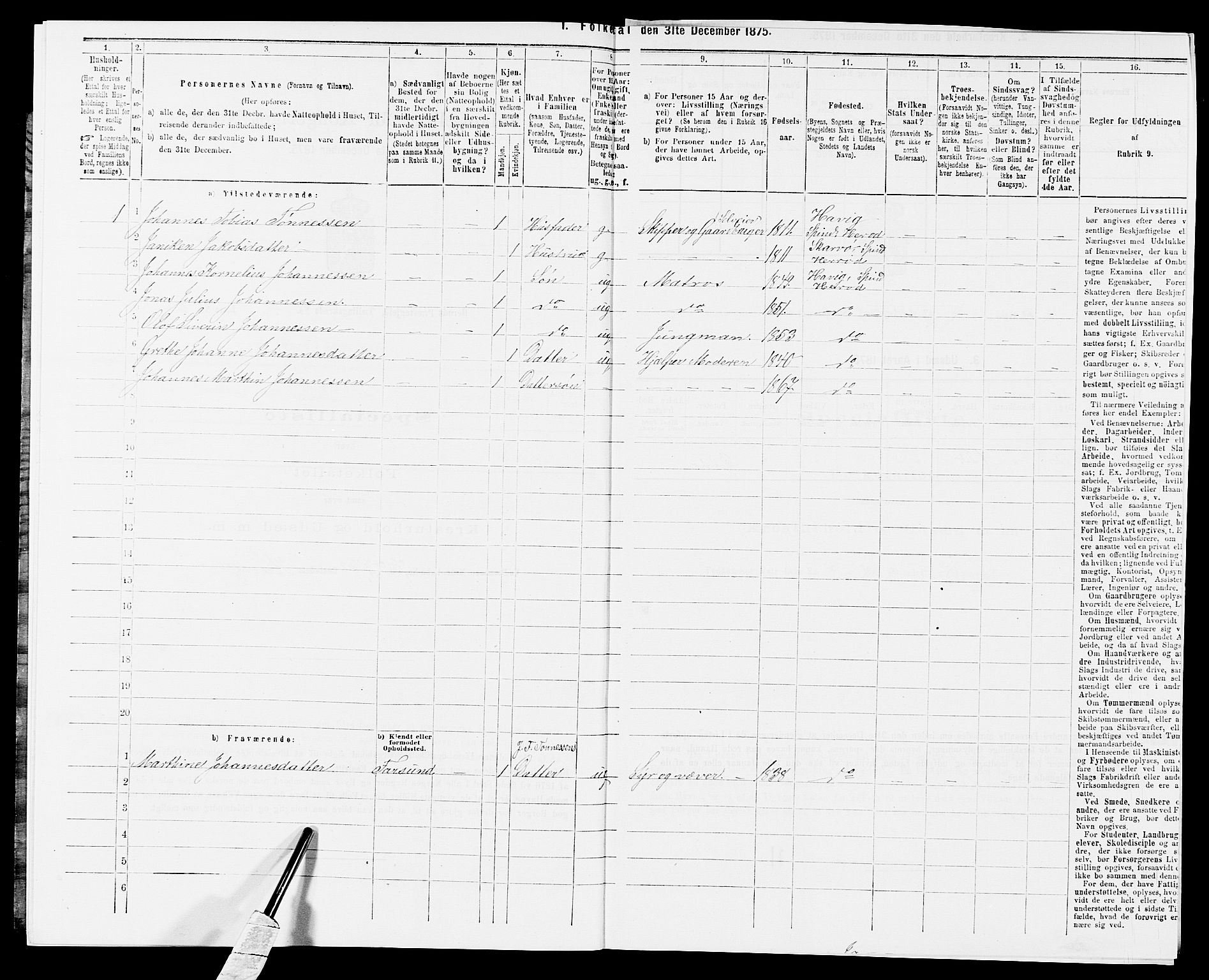 SAK, 1875 census for 1039P Herad, 1875, p. 448