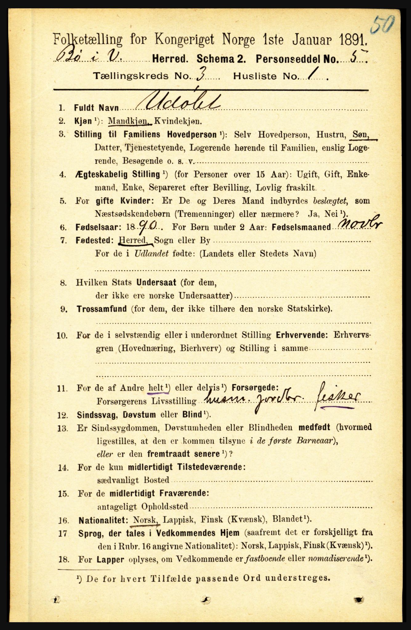 RA, 1891 census for 1867 Bø, 1891, p. 835