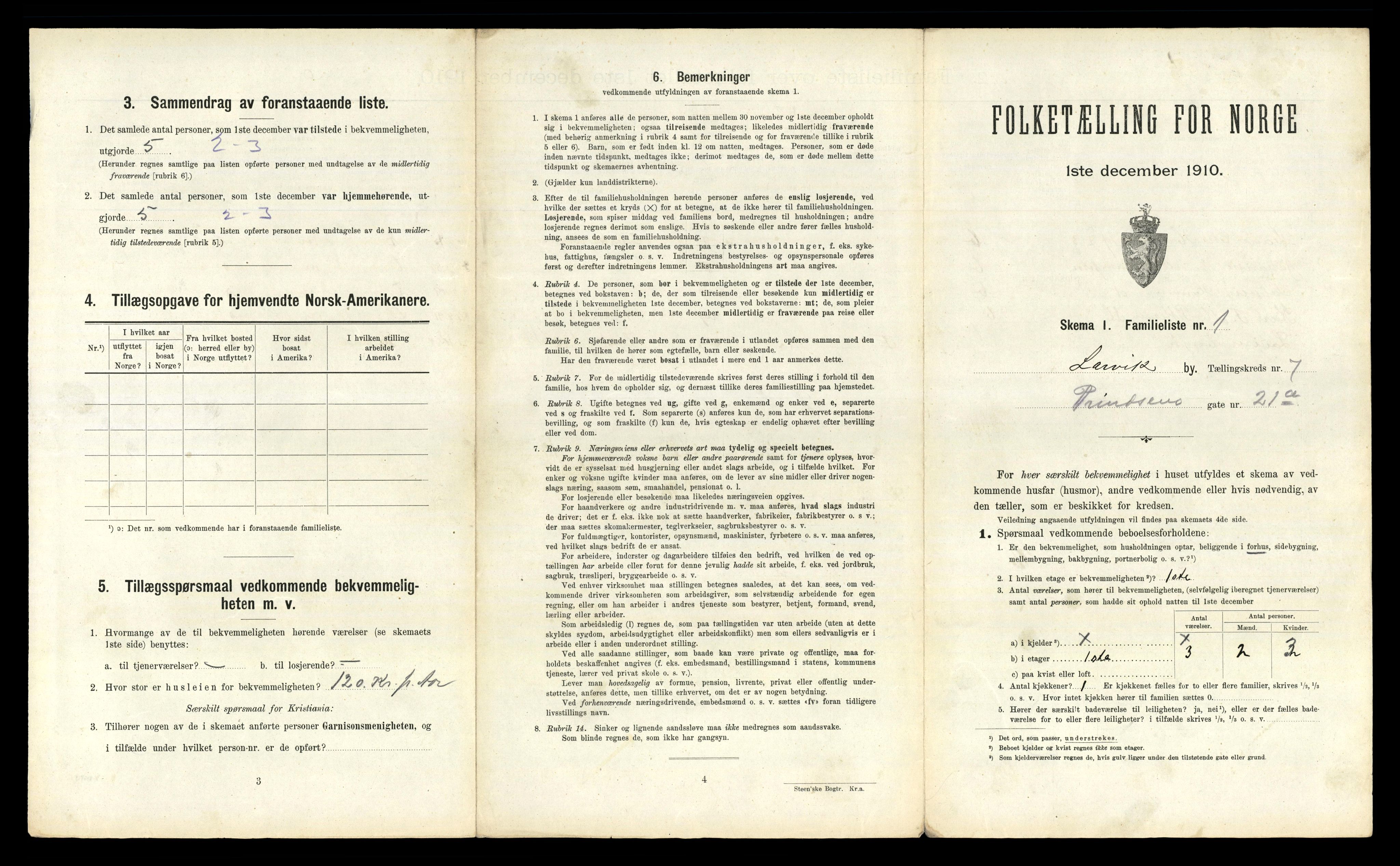 RA, 1910 census for Larvik, 1910, p. 2327