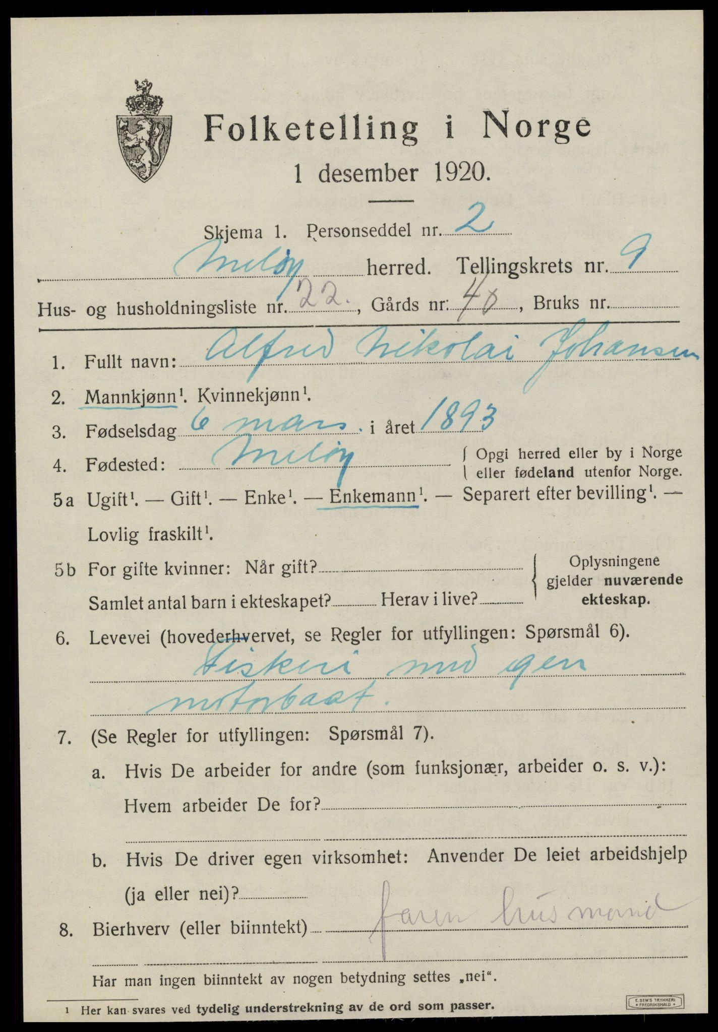 SAT, 1920 census for Meløy, 1920, p. 4703