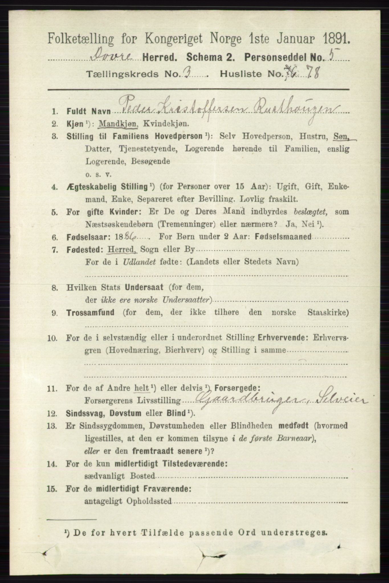 RA, 1891 census for 0511 Dovre, 1891, p. 1811