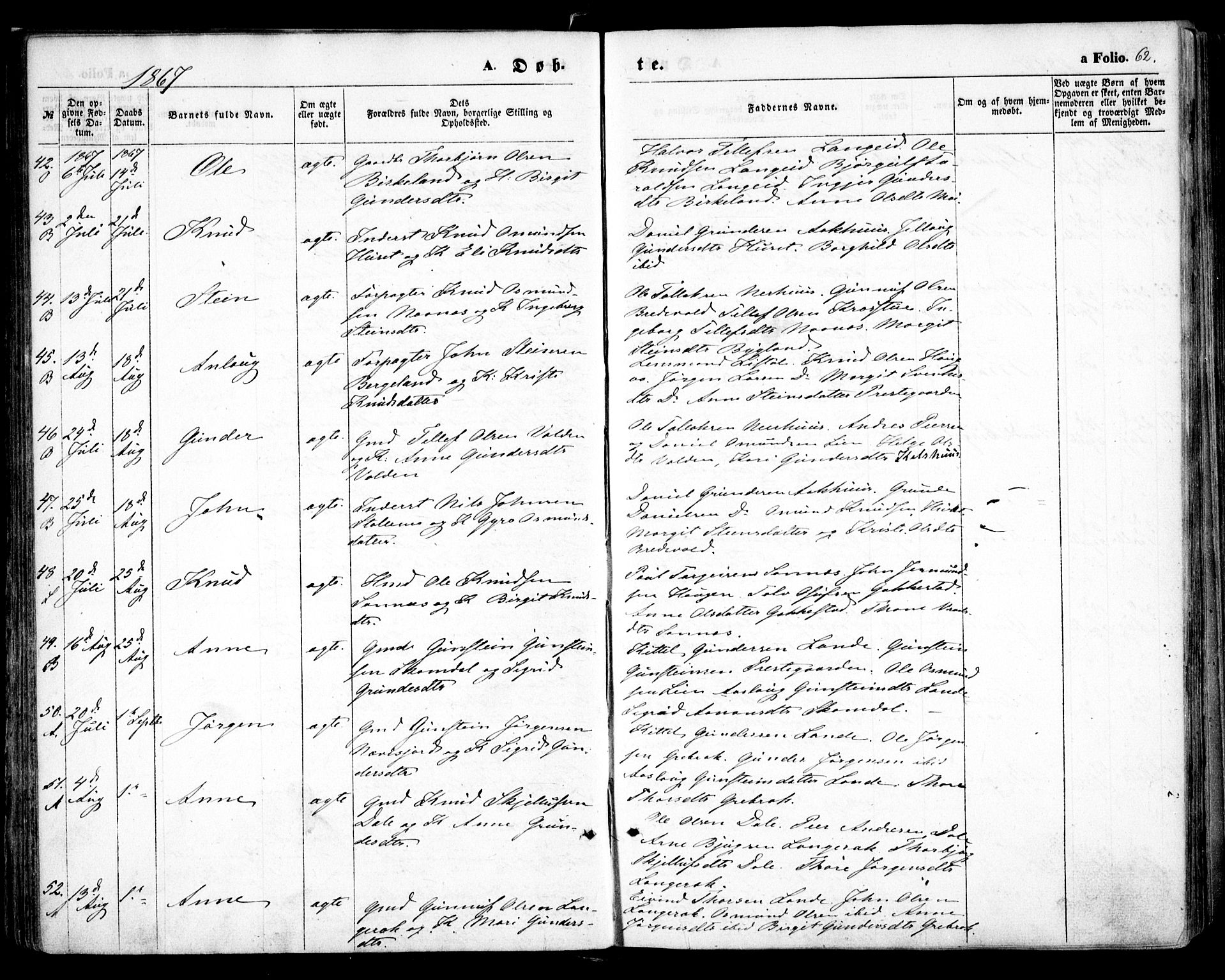 Bygland sokneprestkontor, AV/SAK-1111-0006/F/Fa/Fab/L0005: Parish register (official) no. A 5, 1859-1873, p. 62