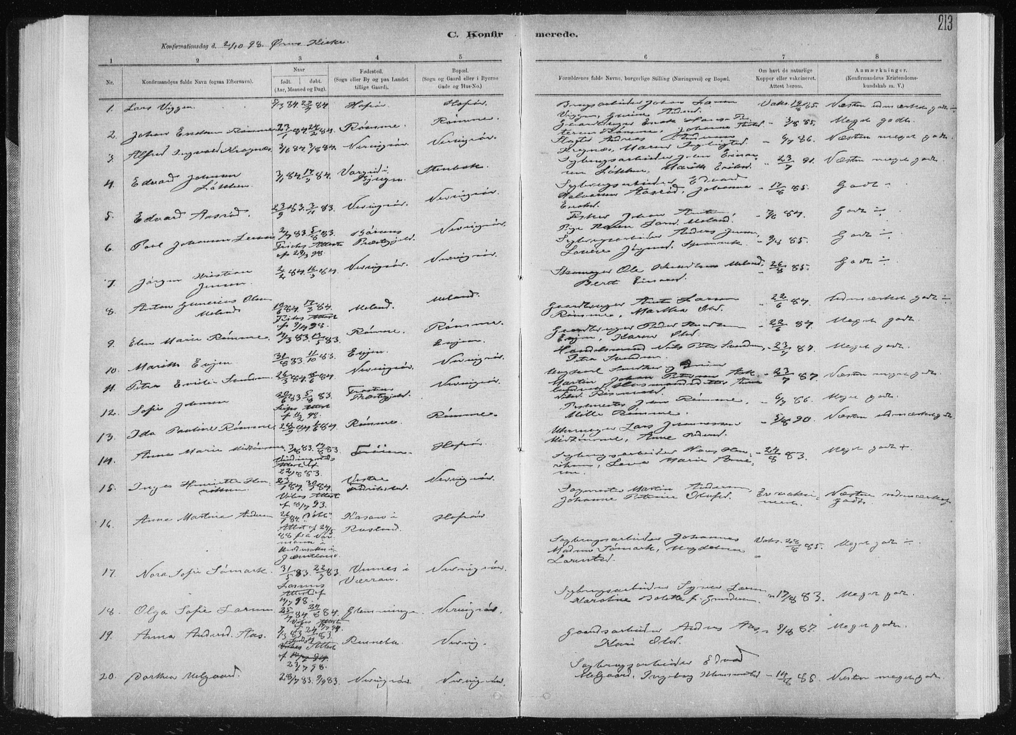 Ministerialprotokoller, klokkerbøker og fødselsregistre - Sør-Trøndelag, SAT/A-1456/668/L0818: Parish register (copy) no. 668C07, 1885-1898, p. 213