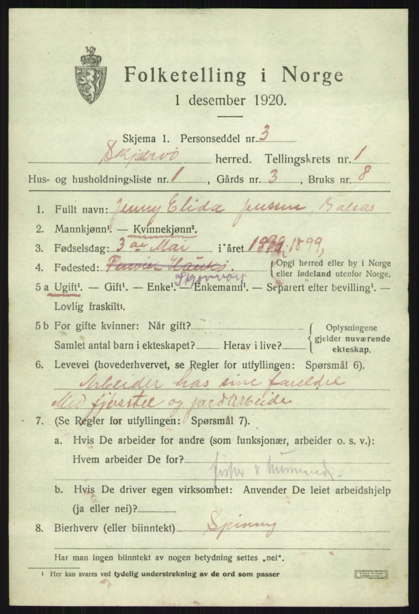 SATØ, 1920 census for Skjervøy, 1920, p. 1207