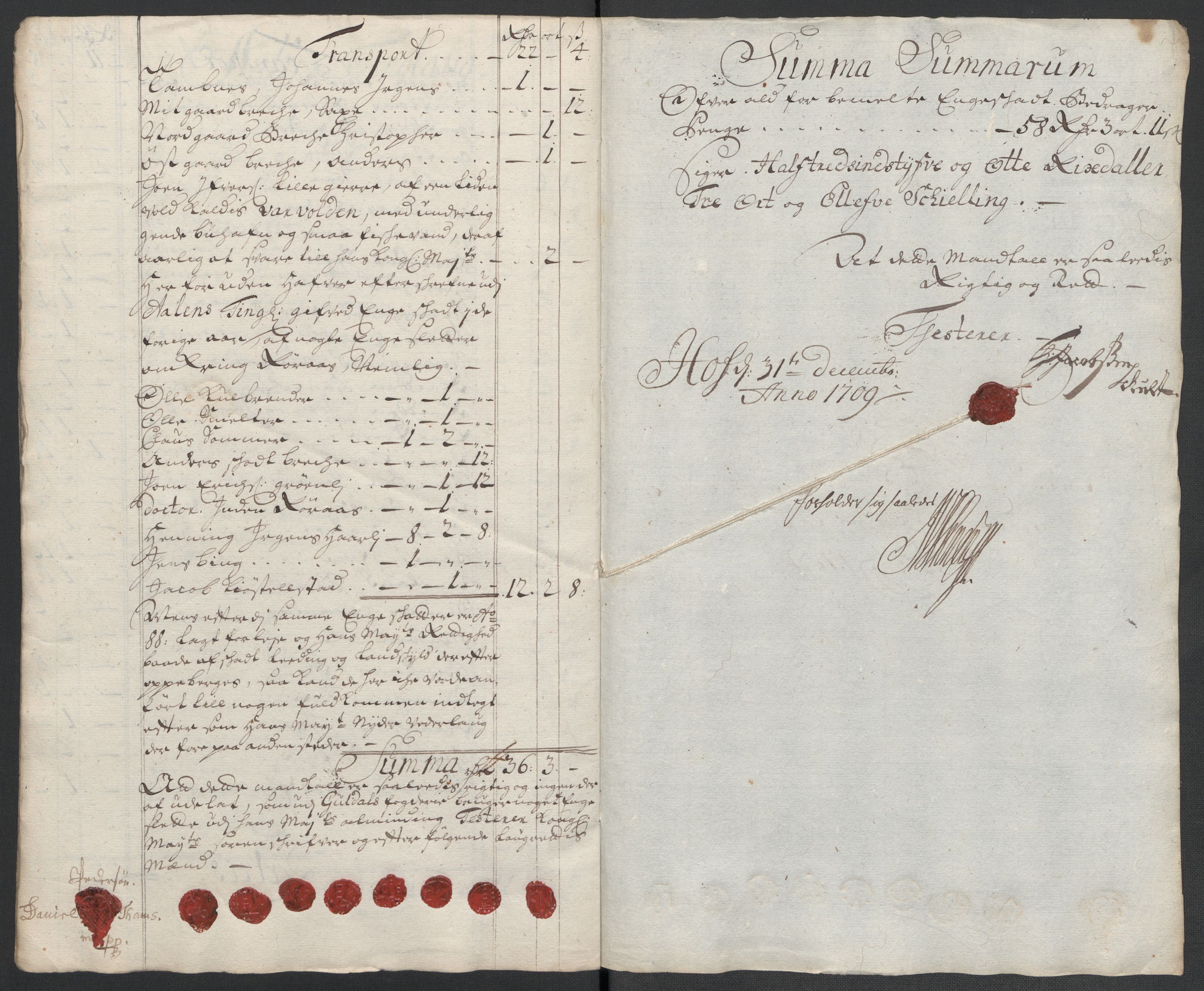 Rentekammeret inntil 1814, Reviderte regnskaper, Fogderegnskap, AV/RA-EA-4092/R60/L3959: Fogderegnskap Orkdal og Gauldal, 1709, p. 291