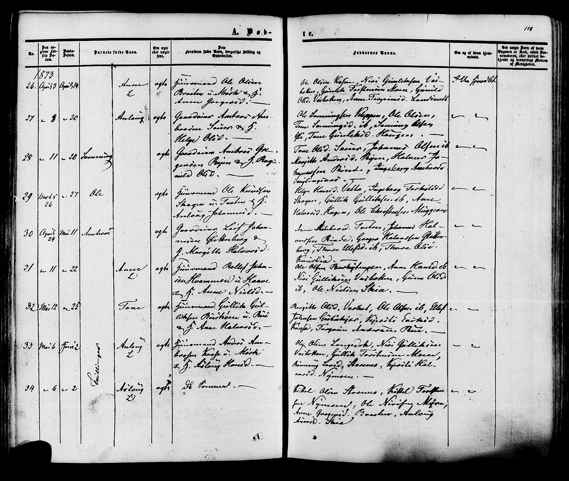 Heddal kirkebøker, AV/SAKO-A-268/F/Fa/L0007: Parish register (official) no. I 7, 1855-1877, p. 128