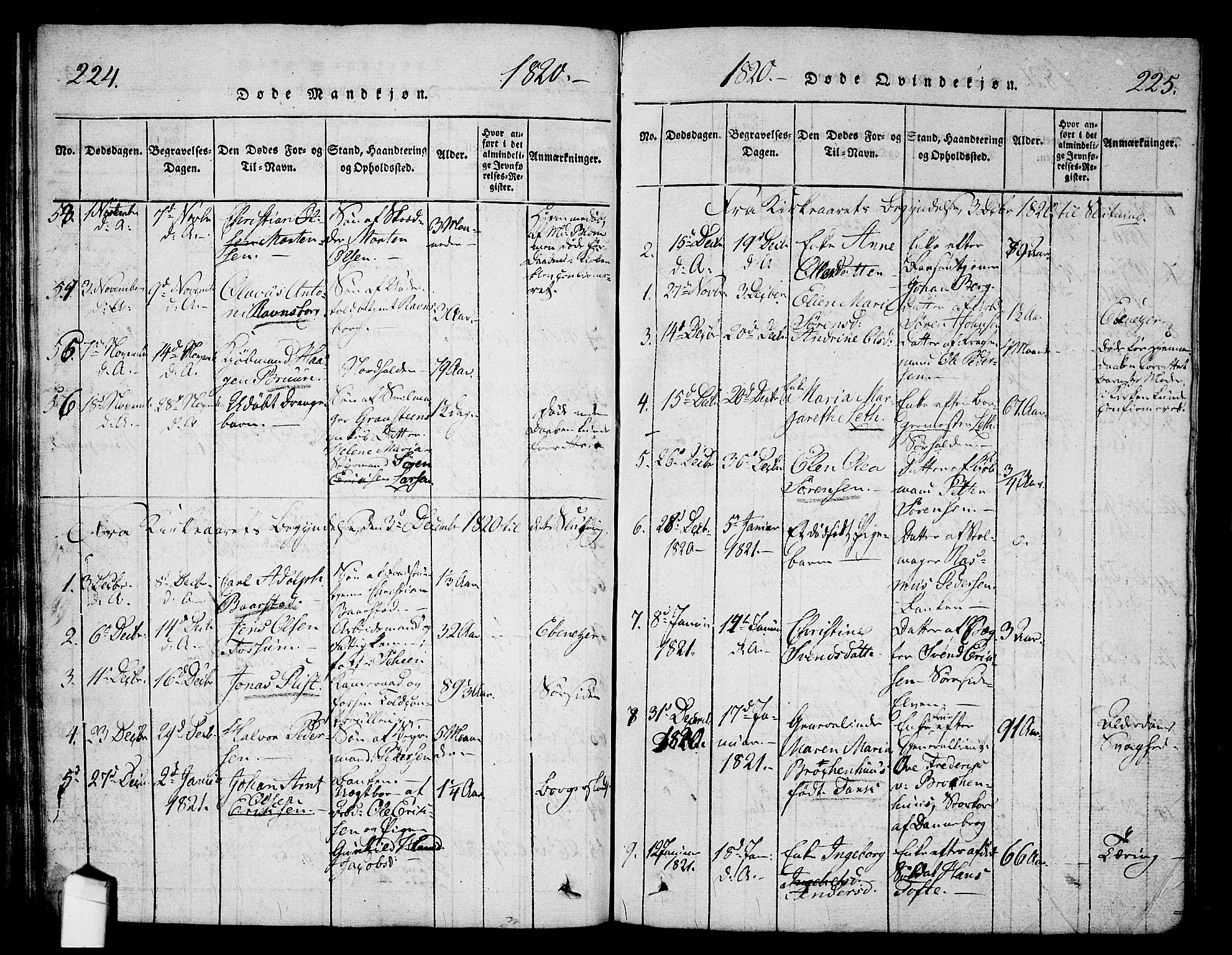 Halden prestekontor Kirkebøker, SAO/A-10909/G/Ga/L0001: Parish register (copy) no. 1, 1815-1833, p. 224-225