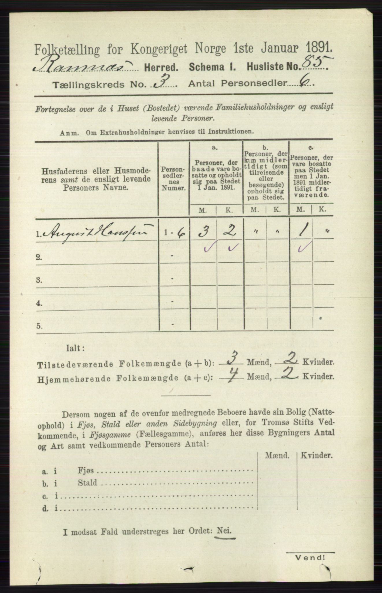 RA, 1891 census for 0718 Ramnes, 1891, p. 1288