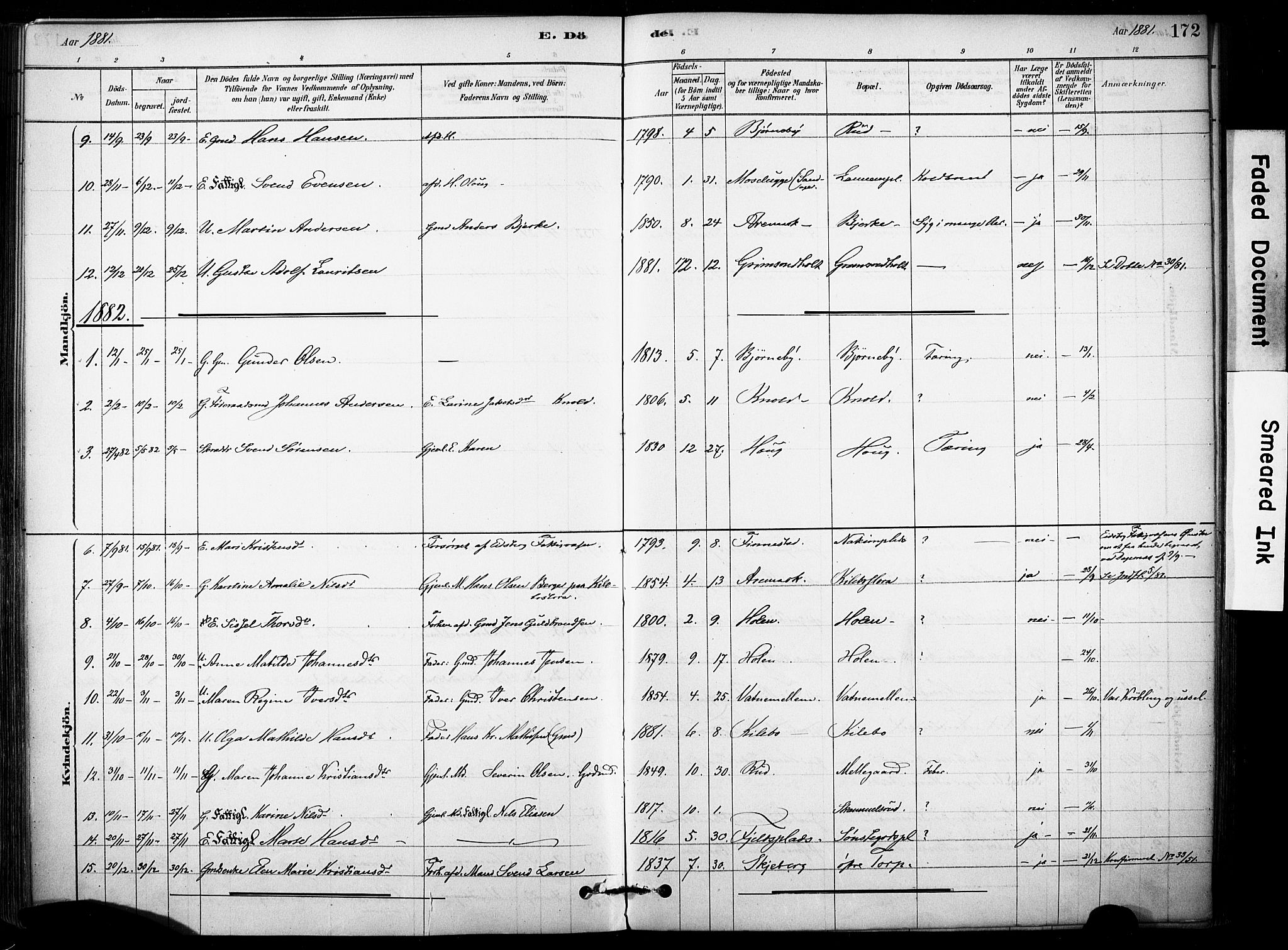 Rakkestad prestekontor Kirkebøker, SAO/A-2008/F/Fb/L0001: Parish register (official) no. II 1, 1878-1899, p. 172