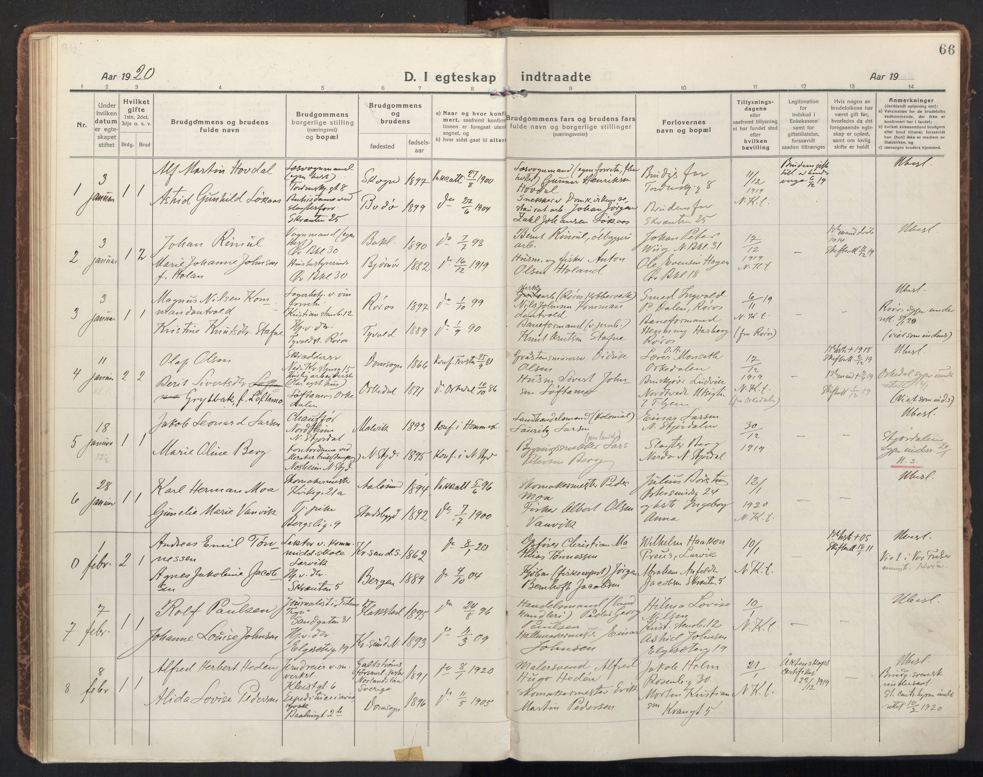 Ministerialprotokoller, klokkerbøker og fødselsregistre - Sør-Trøndelag, SAT/A-1456/604/L0206: Parish register (official) no. 604A26, 1917-1931, p. 66