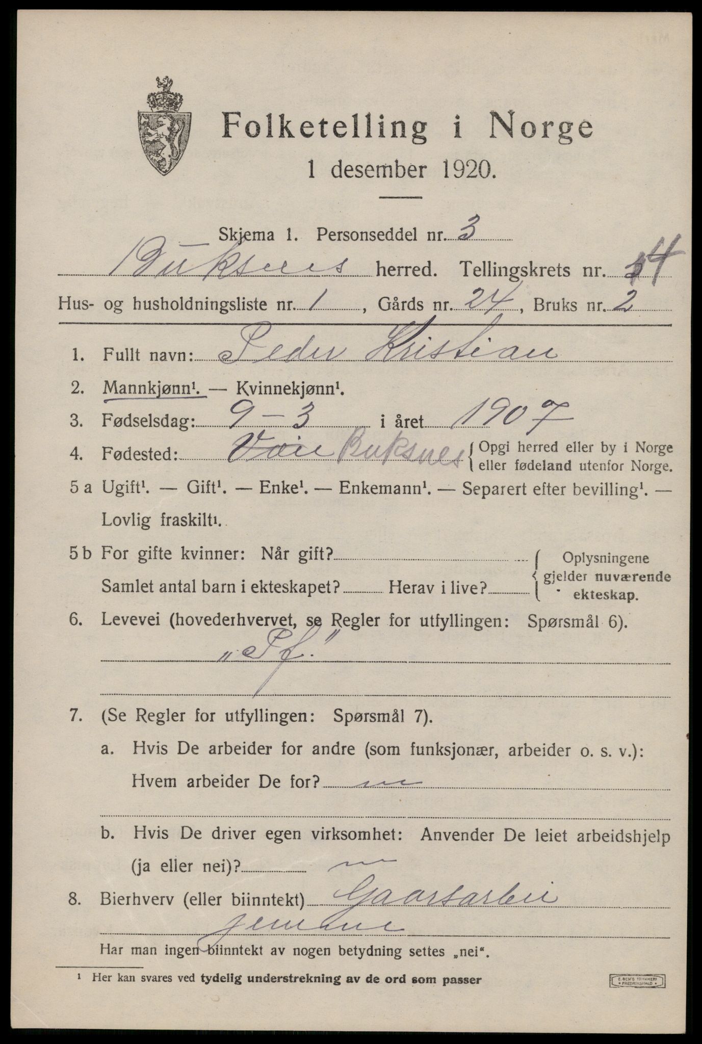 SAT, 1920 census for Buksnes, 1920, p. 4499