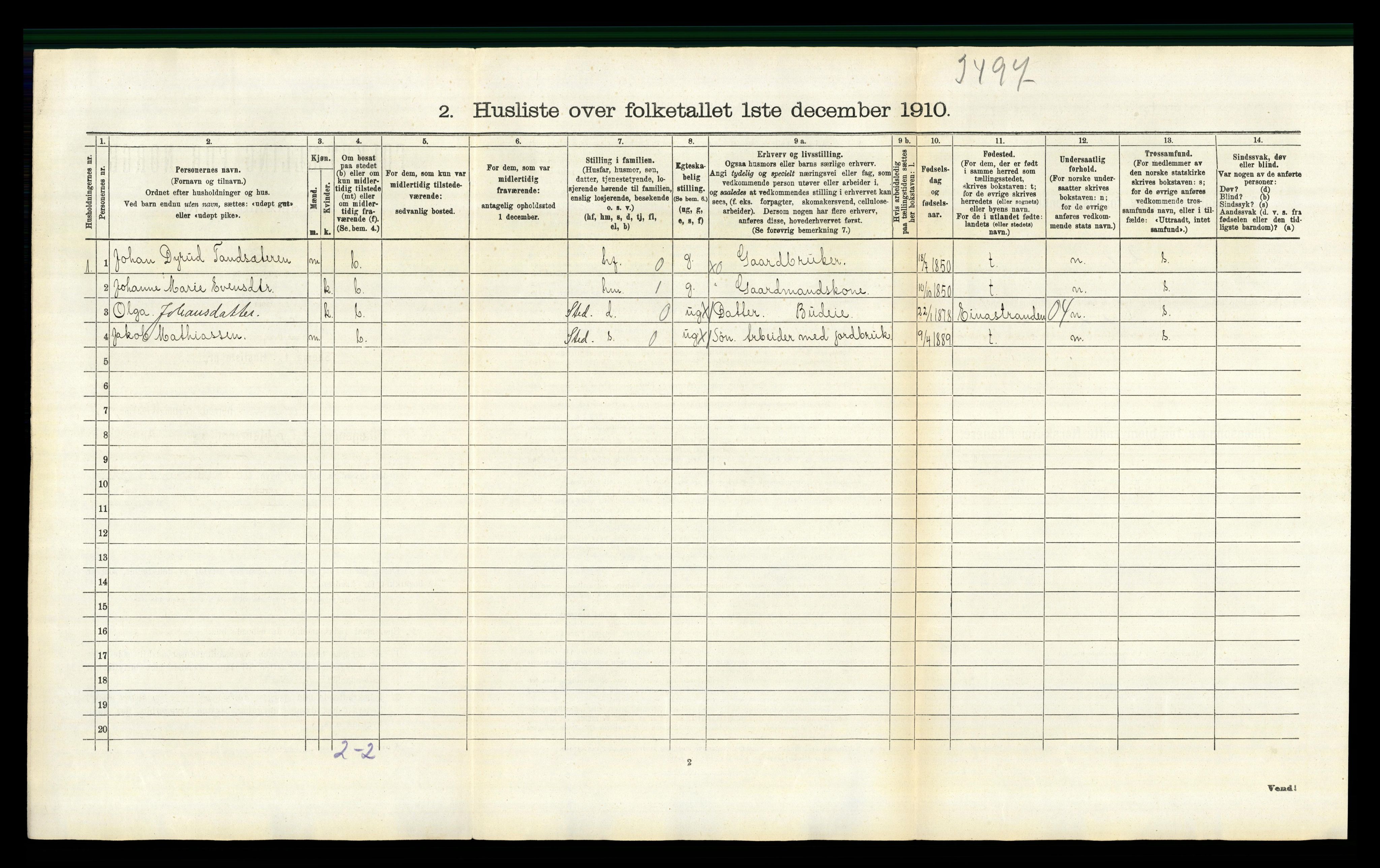 RA, 1910 census for Kolbu, 1910, p. 621