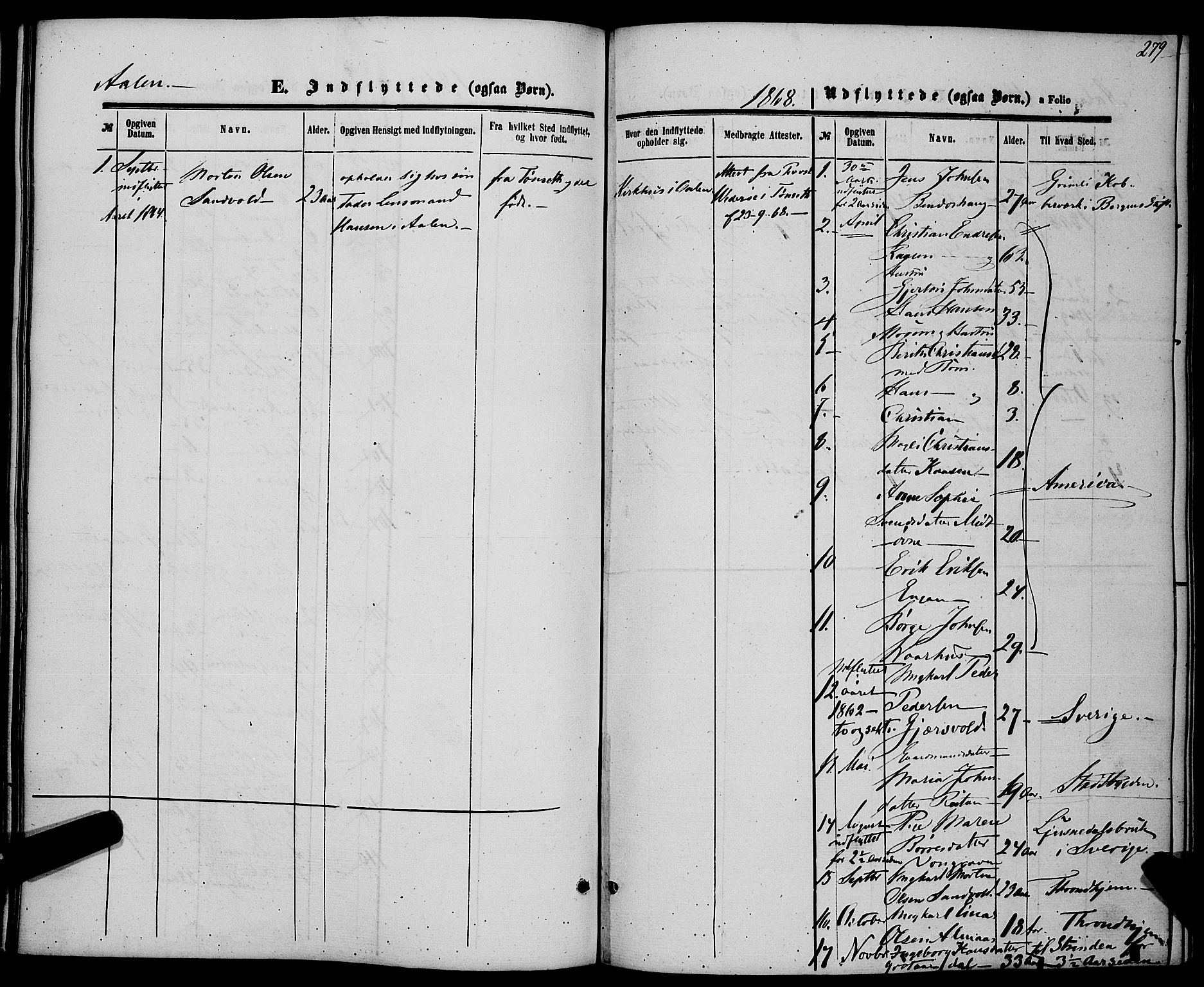 Ministerialprotokoller, klokkerbøker og fødselsregistre - Sør-Trøndelag, SAT/A-1456/685/L0968: Parish register (official) no. 685A07 /3, 1860-1869, p. 279
