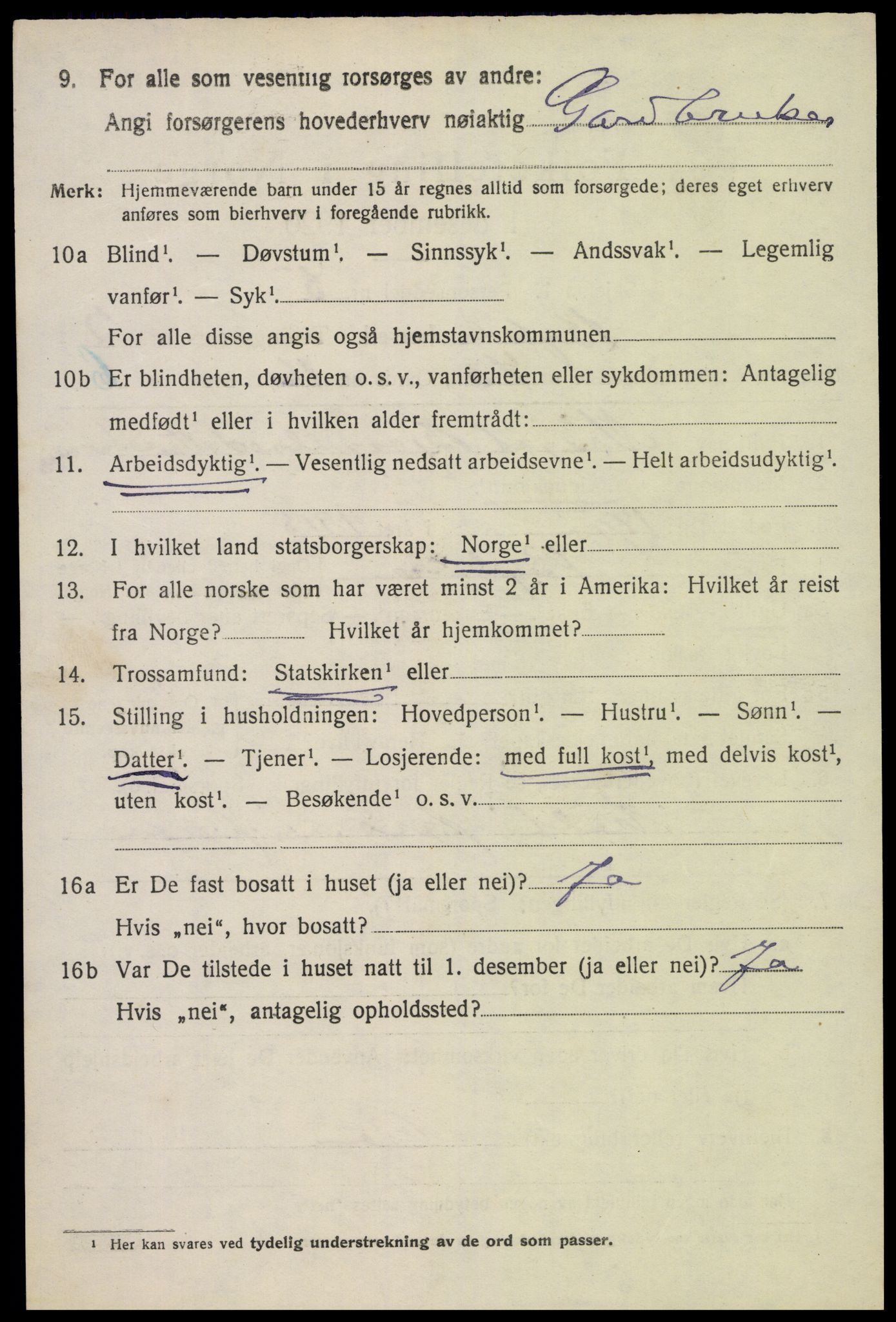 SAK, 1920 census for Bykle, 1920, p. 1012
