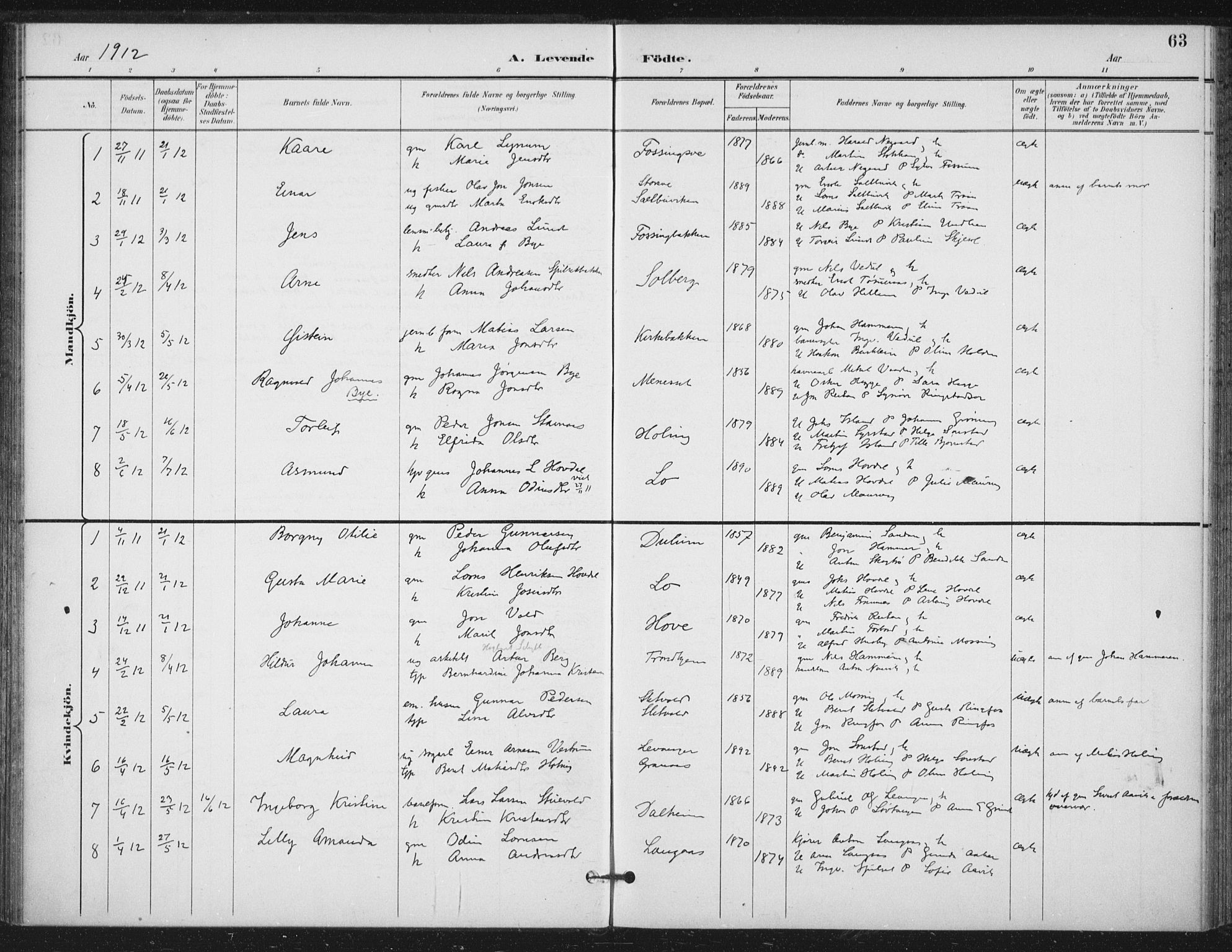 Ministerialprotokoller, klokkerbøker og fødselsregistre - Nord-Trøndelag, SAT/A-1458/714/L0131: Parish register (official) no. 714A02, 1896-1918, p. 63