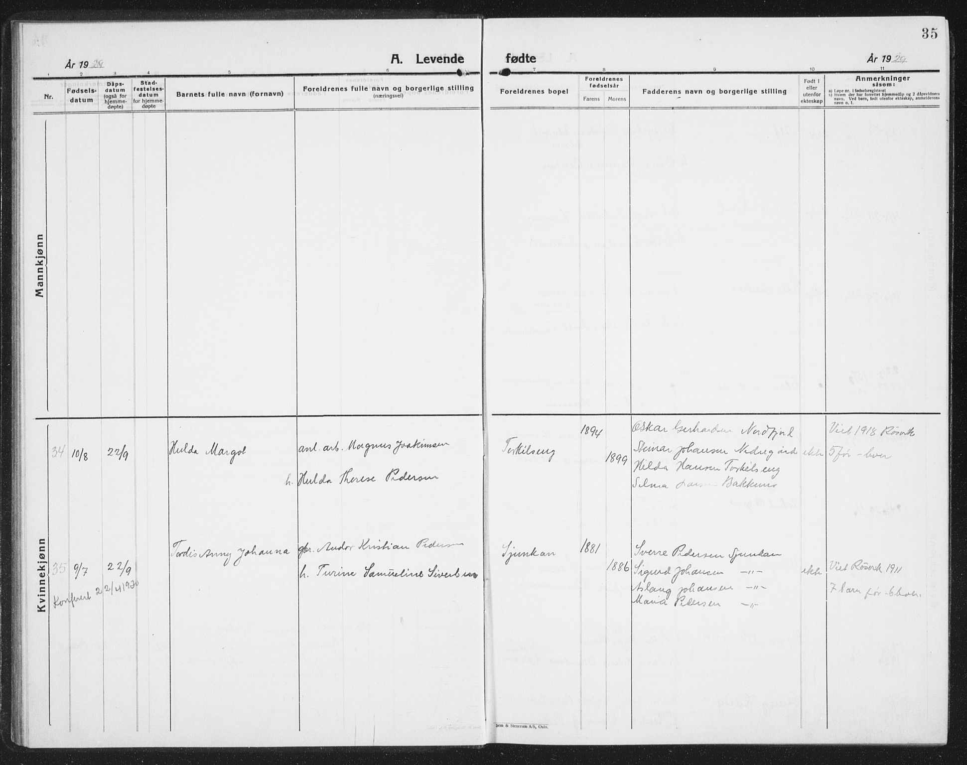 Ministerialprotokoller, klokkerbøker og fødselsregistre - Nordland, AV/SAT-A-1459/854/L0788: Parish register (copy) no. 854C04, 1926-1940, p. 35