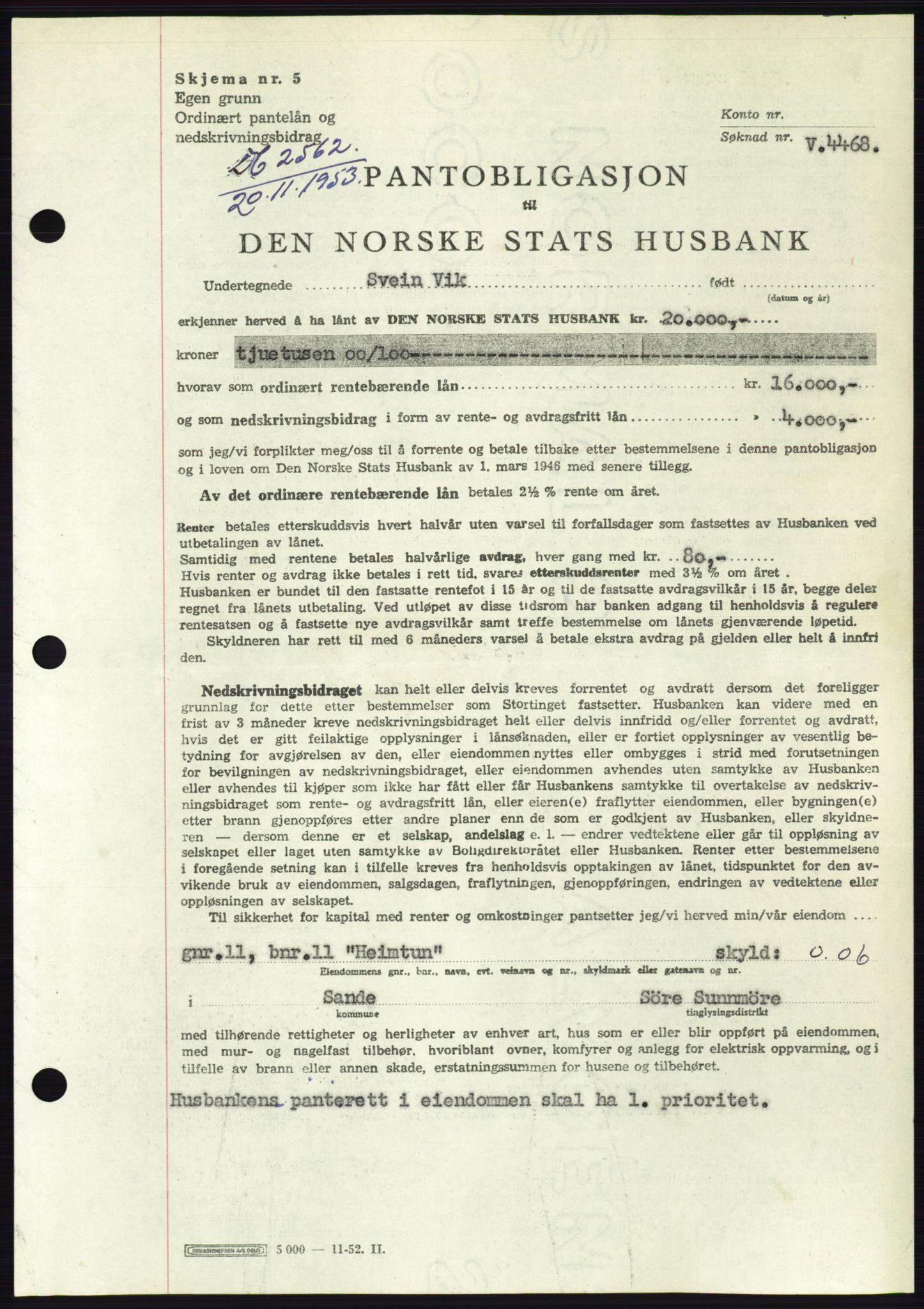 Søre Sunnmøre sorenskriveri, AV/SAT-A-4122/1/2/2C/L0124: Mortgage book no. 12B, 1953-1954, Diary no: : 2562/1953