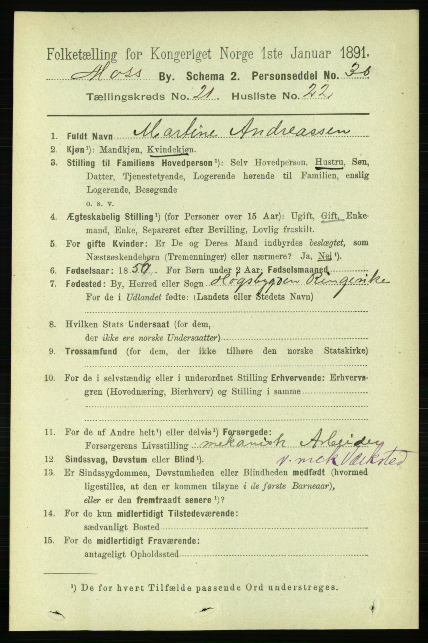 RA, 1891 census for 0104 Moss, 1891, p. 9409